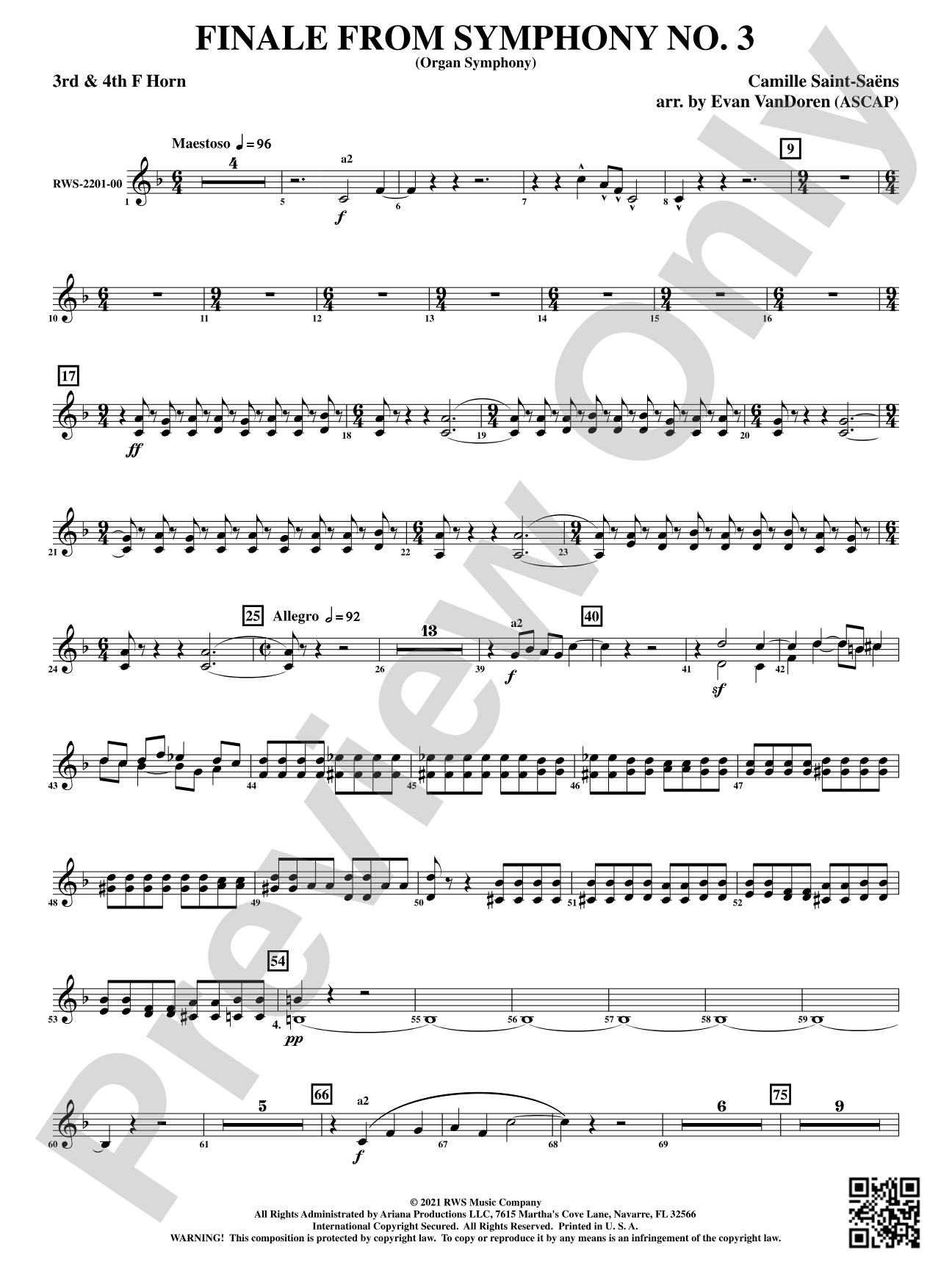 Finale from <i>Symphony No. 3</i> - Organ Symphony: 3rd & 4th F Horns