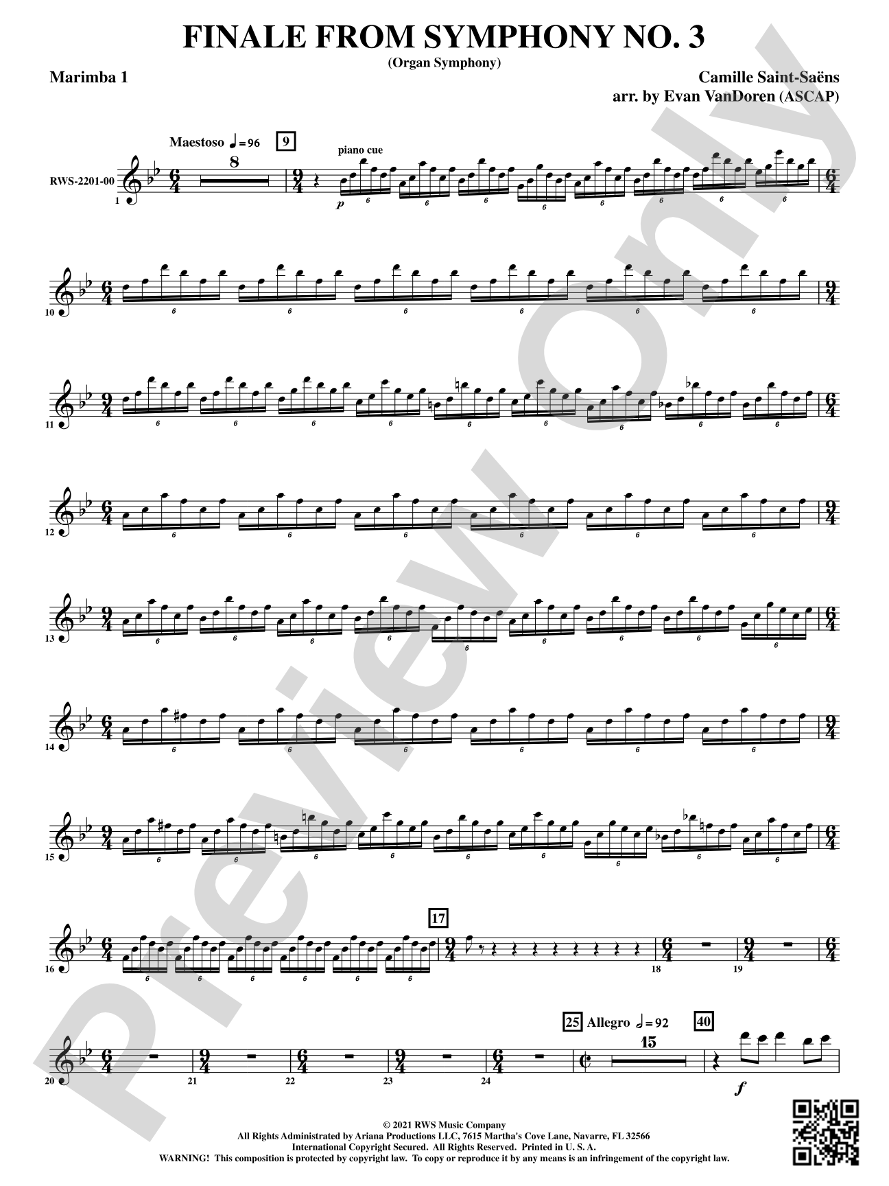 Finale from <i>Symphony No. 3</i> - Organ Symphony: 1st Marimba