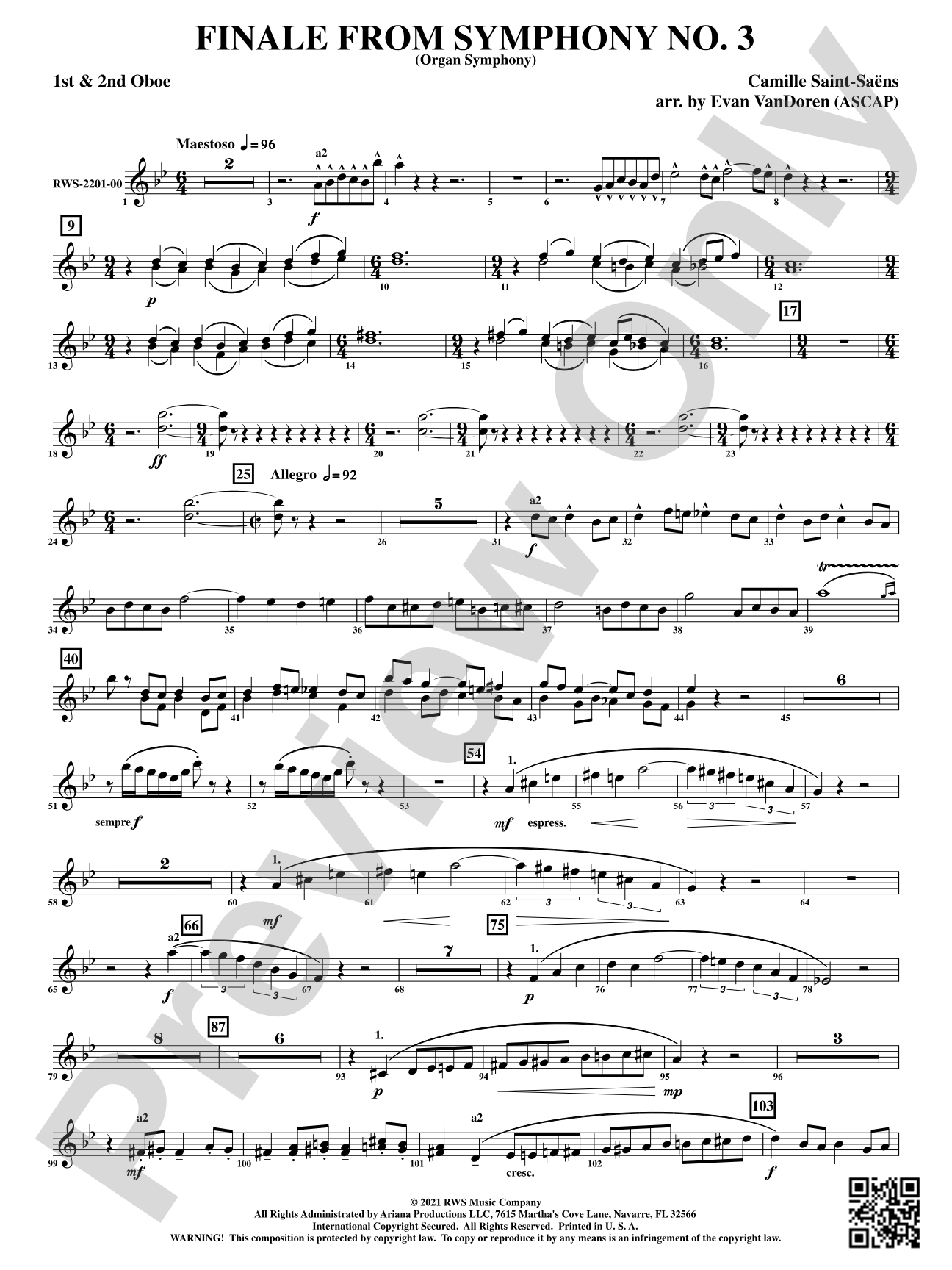 Finale from <i>Symphony No. 3</i> - Organ Symphony: 1st & 2nd Oboe