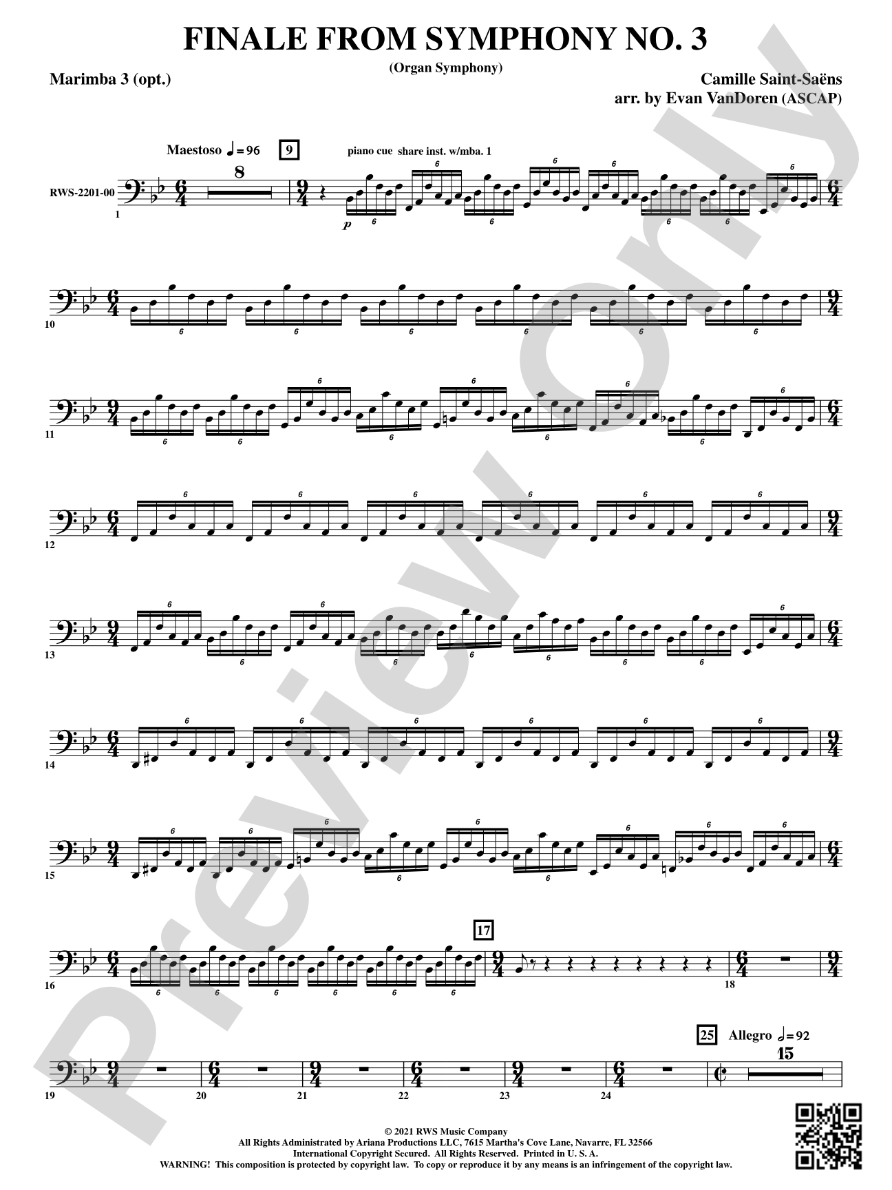 Finale from <i>Symphony No. 3</i> - Organ Symphony: Optional Marimba 3