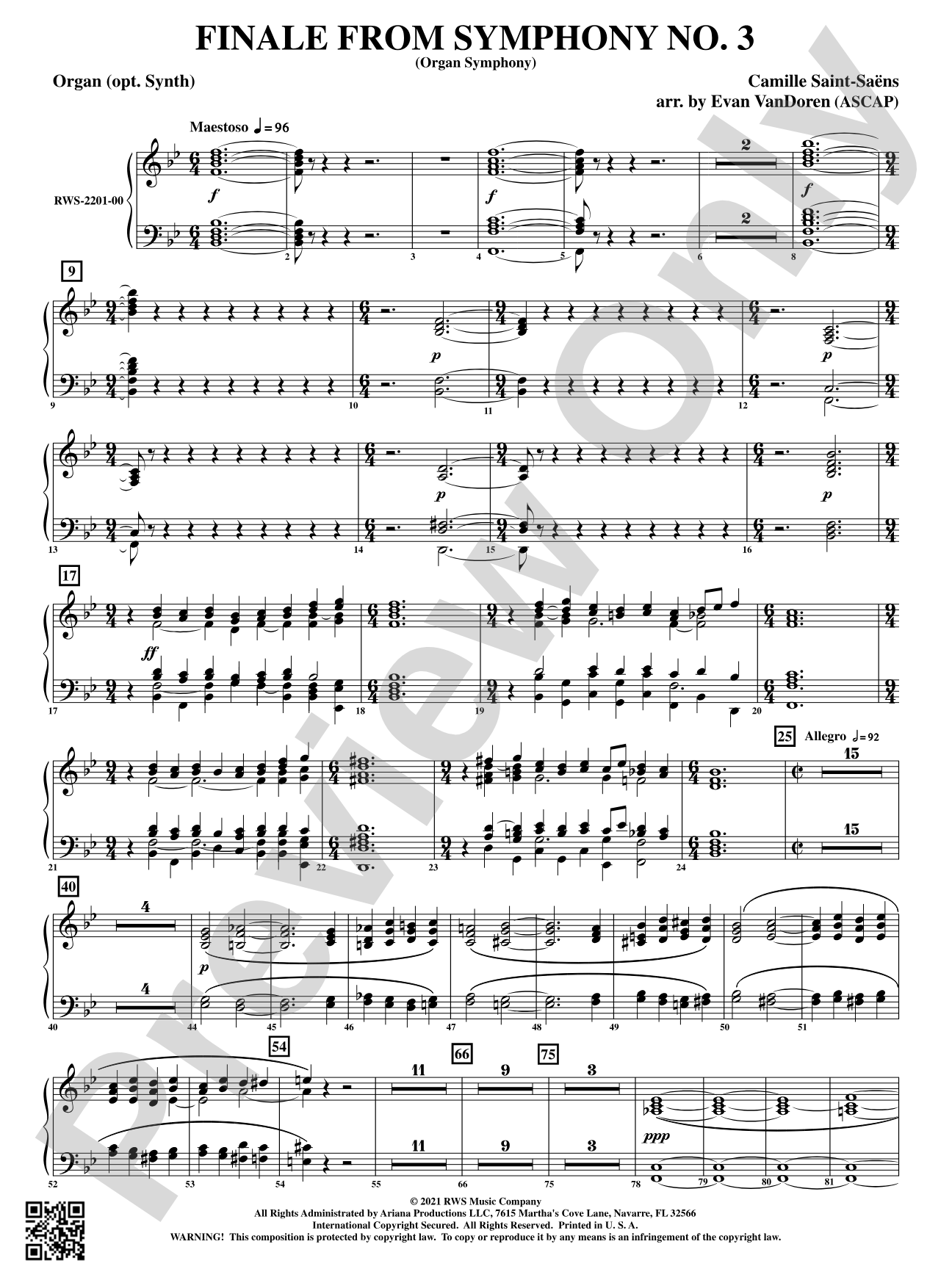Finale from <i>Symphony No. 3</i> - Organ Symphony: Organ