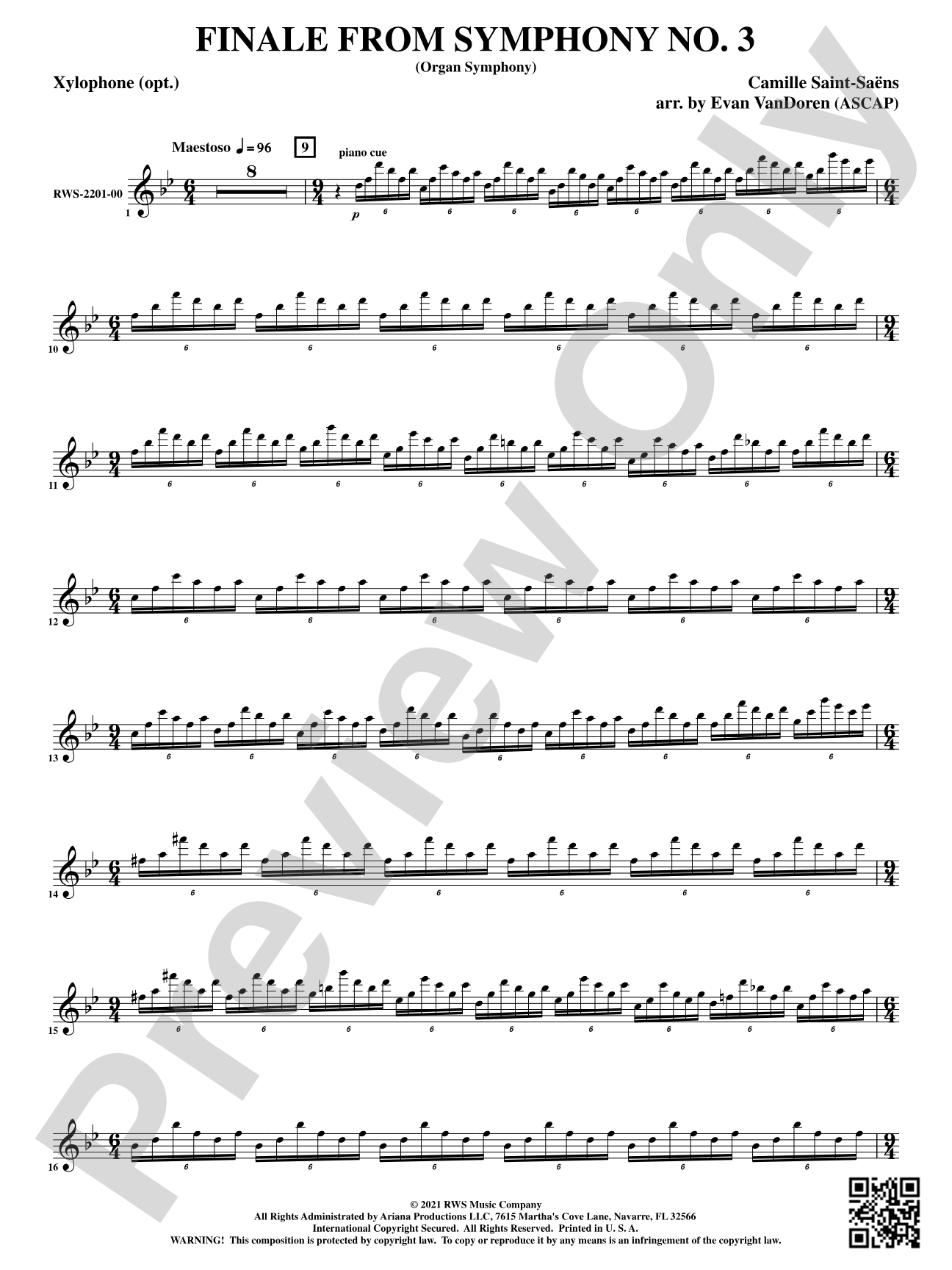 Finale from <i>Symphony No. 3</i> - Organ Symphony: Optional Xylophone