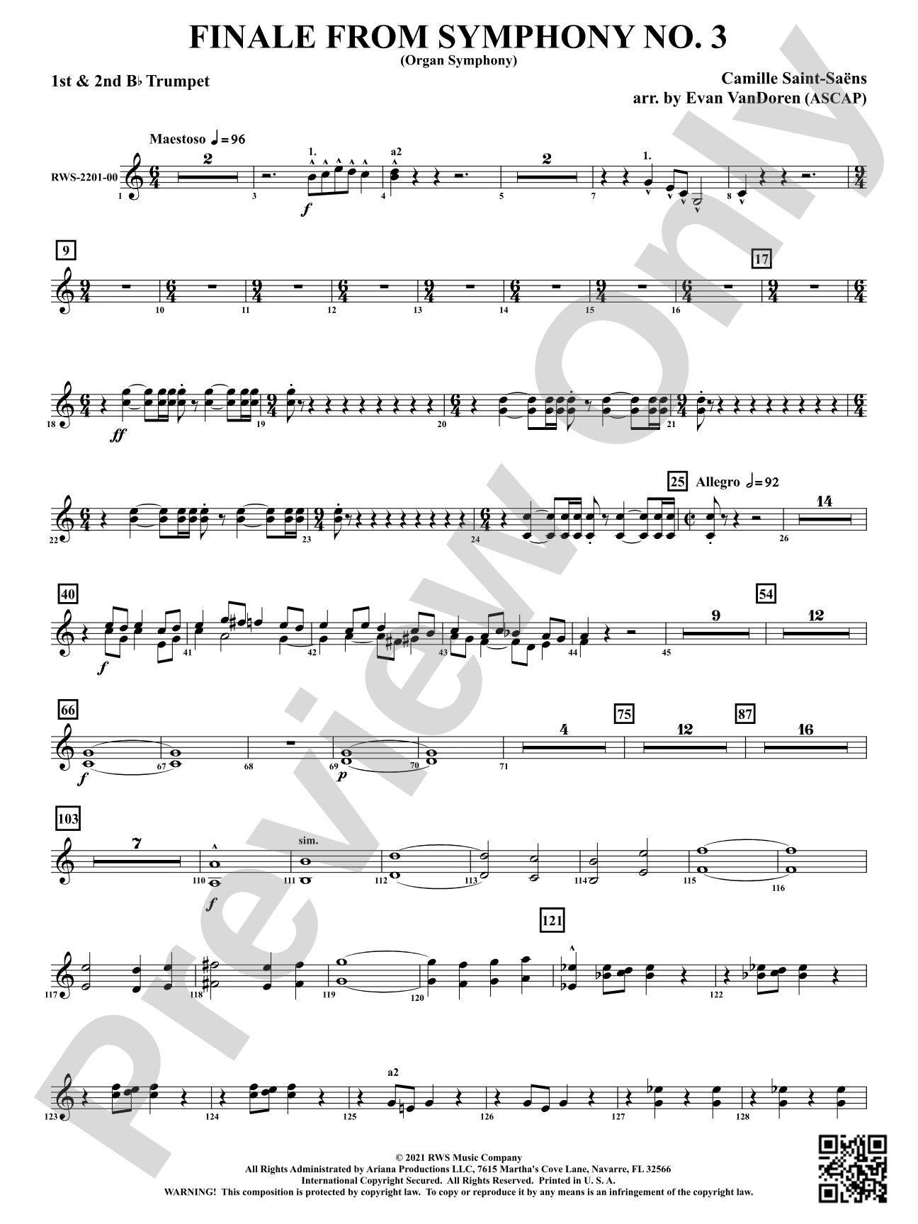 Finale from <i>Symphony No. 3</i> - Organ Symphony: 1st & 2nd B-flat Trumpets