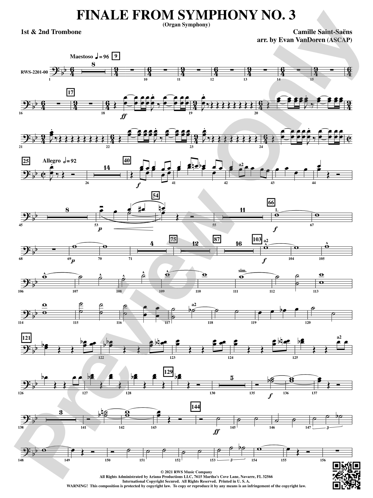 Finale from <i>Symphony No. 3</i> - Organ Symphony: 1st & 2nd Trombones