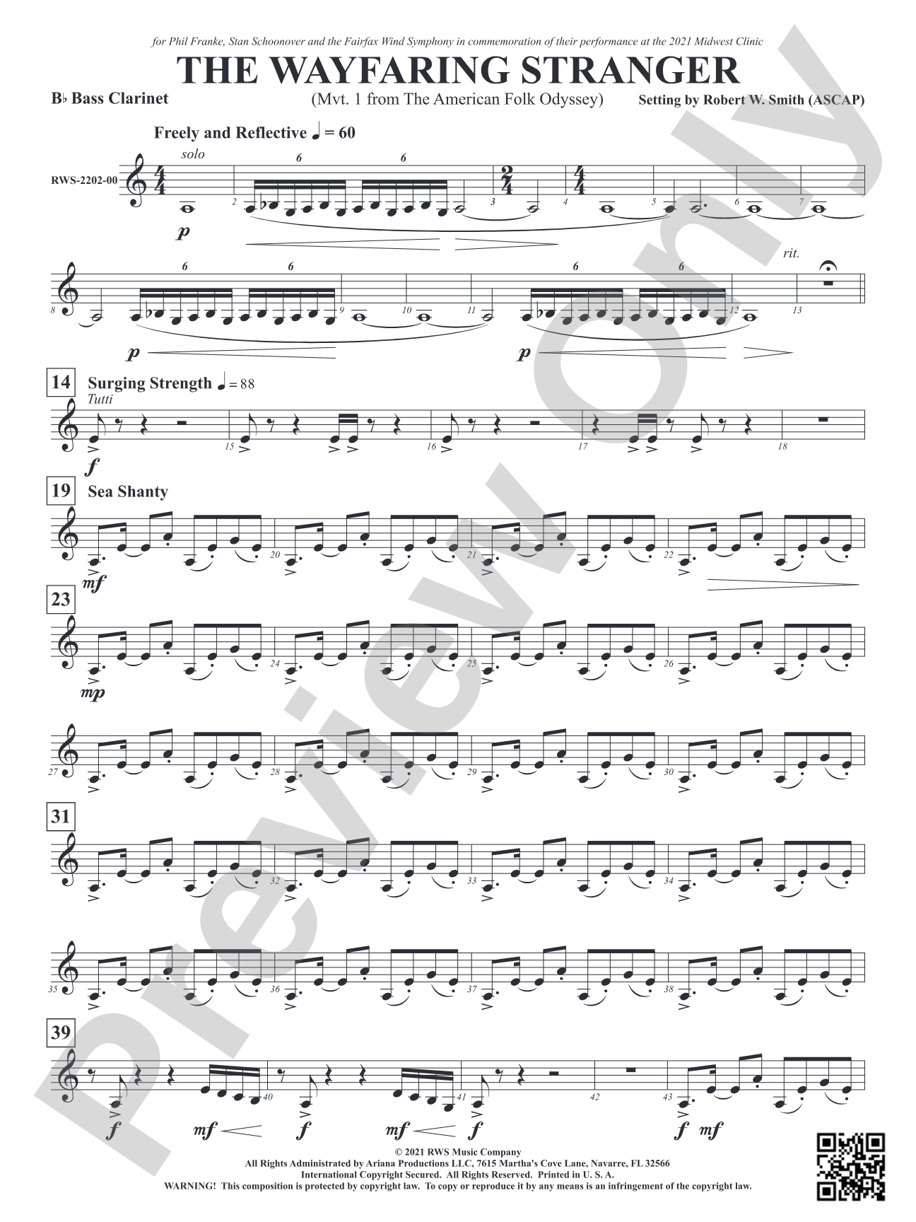 The Wayfaring Stranger - Mvt. 1 from <i>The American Folk Odyssey</i>: B-flat Bass Clarinet