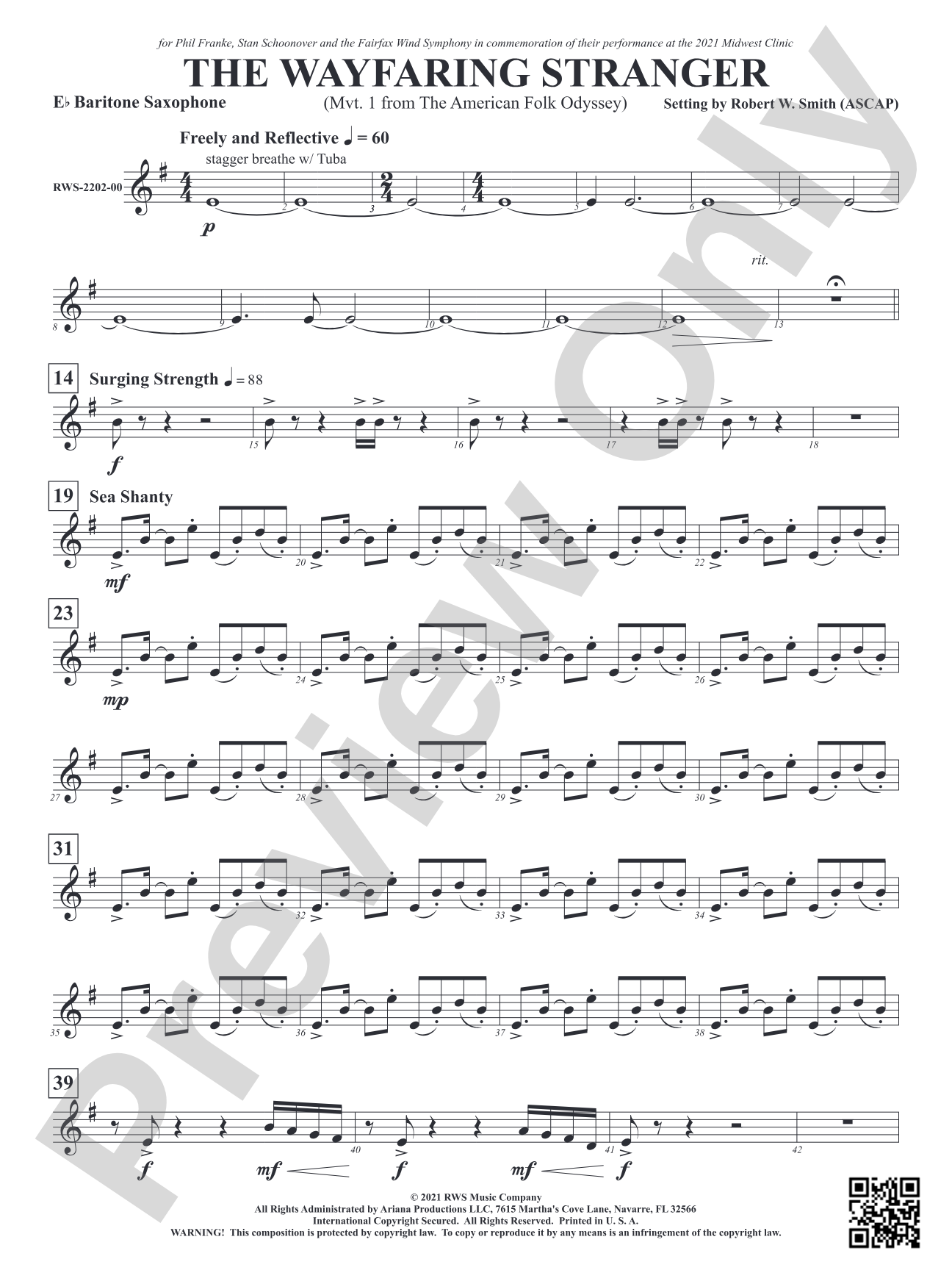 The Wayfaring Stranger - Mvt. 1 from <i>The American Folk Odyssey</i>: E-flat Baritone Saxophone