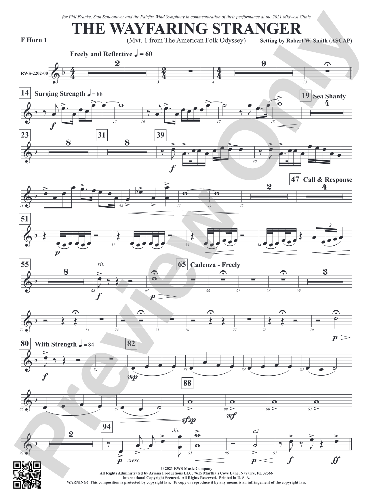 The Wayfaring Stranger - Mvt. 1 from <i>The American Folk Odyssey</i>: 1st F Horn