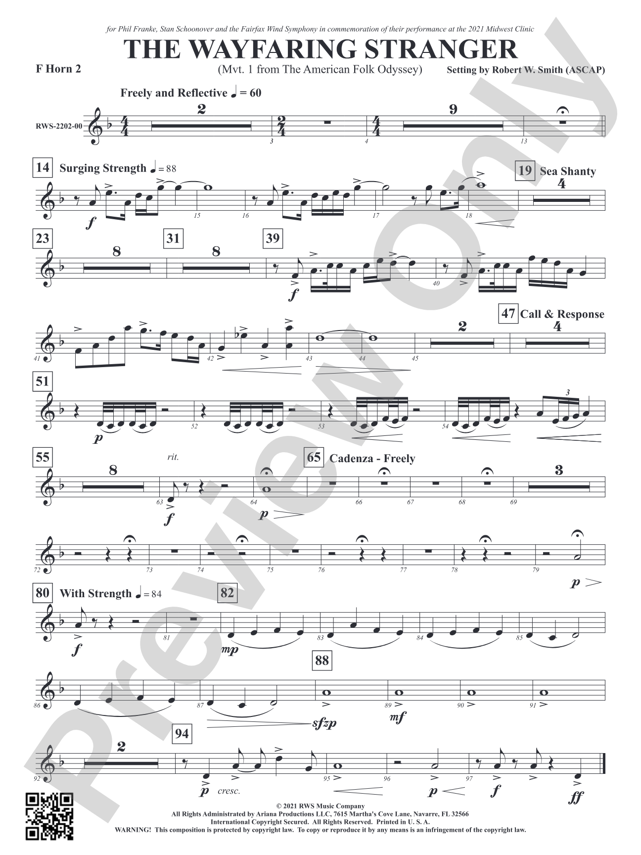 The Wayfaring Stranger - Mvt. 1 from <i>The American Folk Odyssey</i>: 2nd F Horn