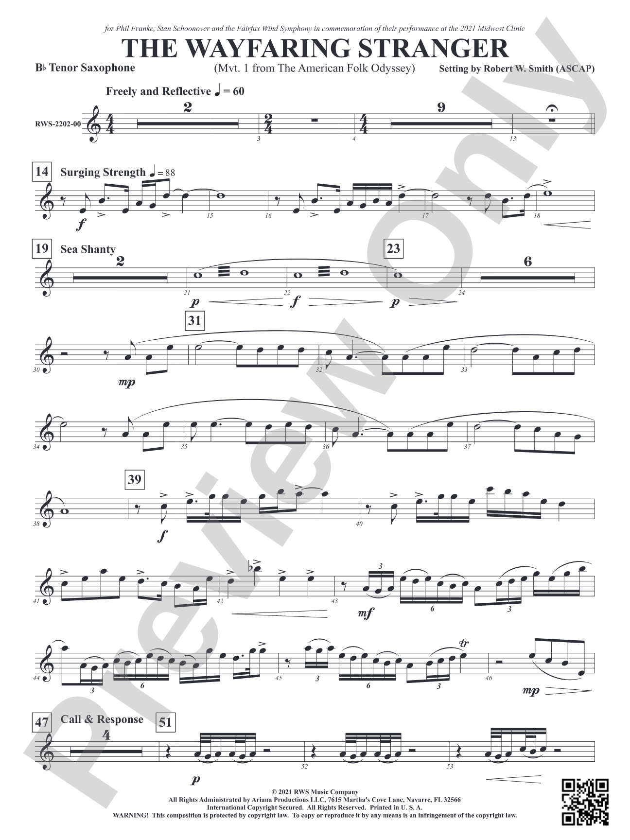 The Wayfaring Stranger - Mvt. 1 from <i>The American Folk Odyssey</i>: B-flat Tenor Saxophone