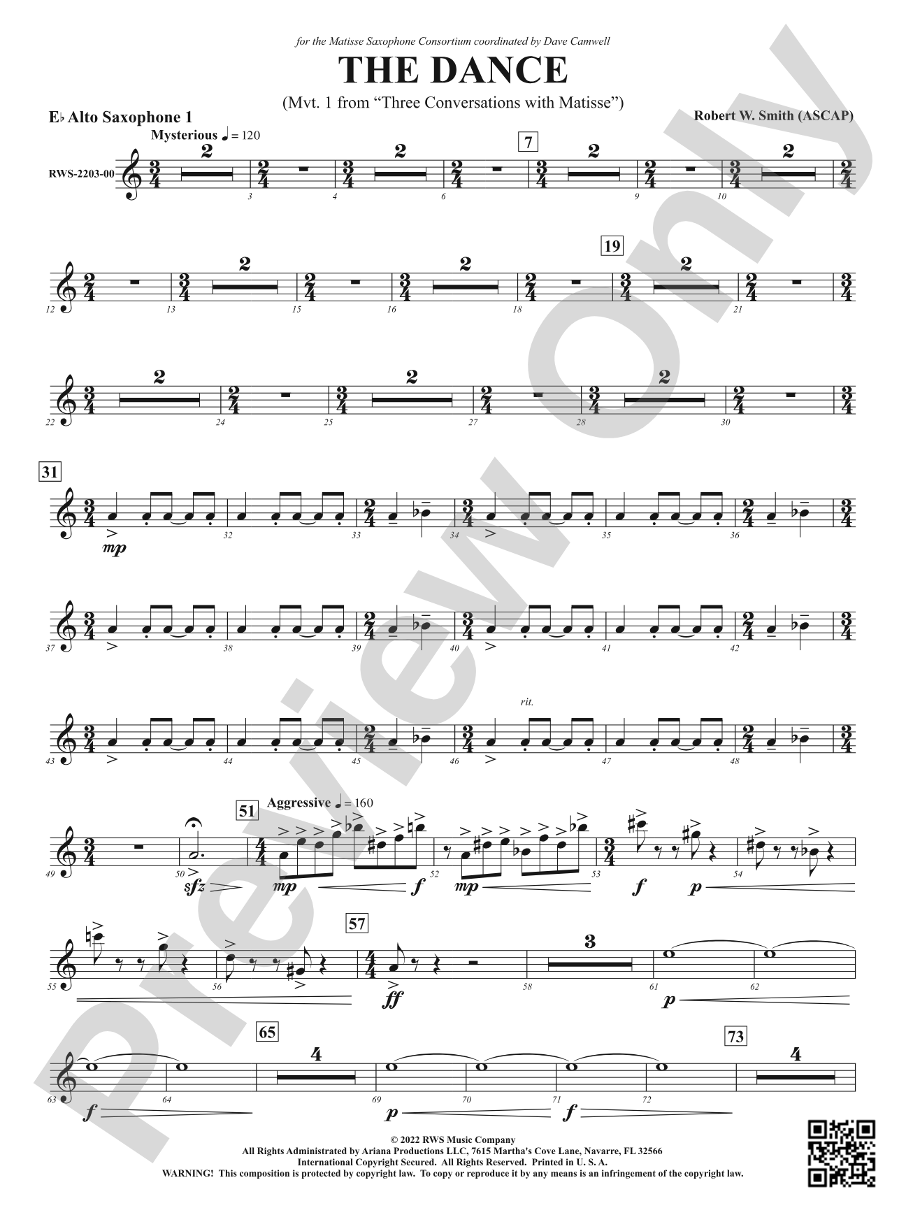 The Dance - Mvt. 1 from <i>Three Conversations with Matisse</i>: 1st E-flat Alto Saxophone