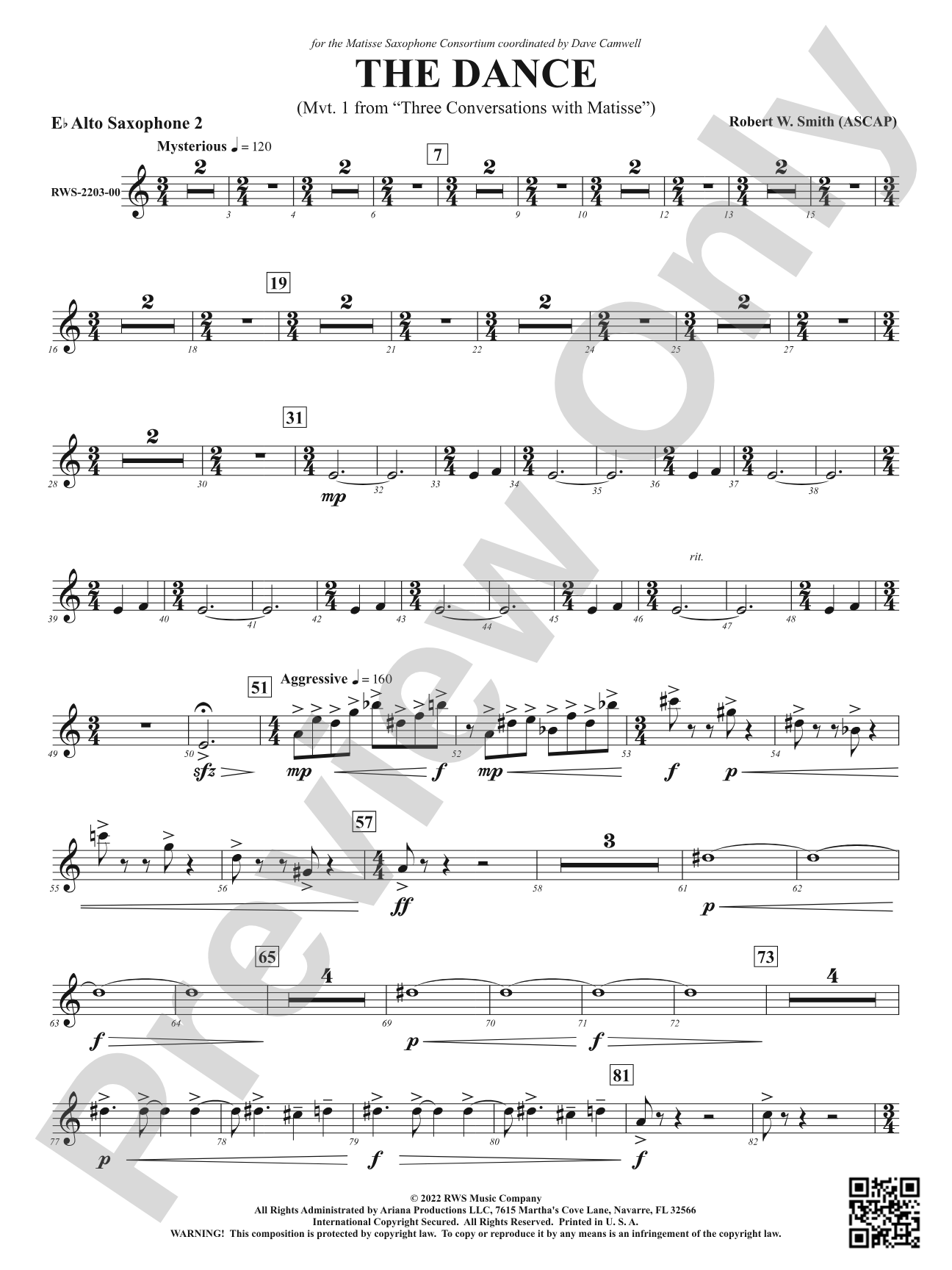 The Dance - Mvt. 1 from <i>Three Conversations with Matisse</i>: 2nd E-flat Alto Saxophone