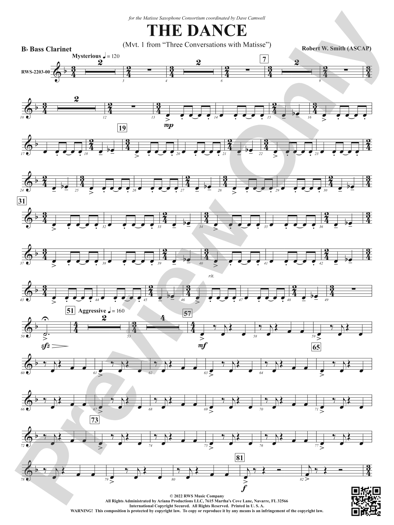 The Dance - Mvt. 1 from <i>Three Conversations with Matisse</i>: B-flat Bass Clarinet