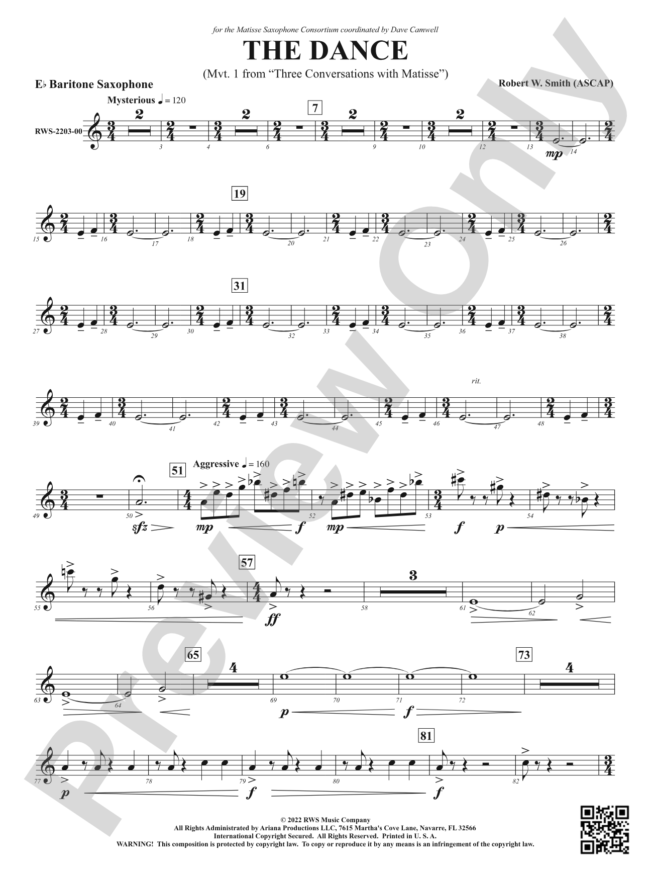 The Dance - Mvt. 1 from <i>Three Conversations with Matisse</i>: E-flat Baritone Saxophone