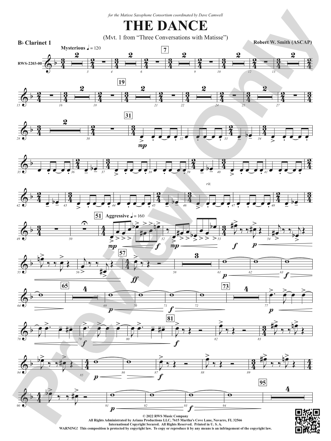 The Dance - Mvt. 1 from <i>Three Conversations with Matisse</i>: 1st B-flat Clarinet