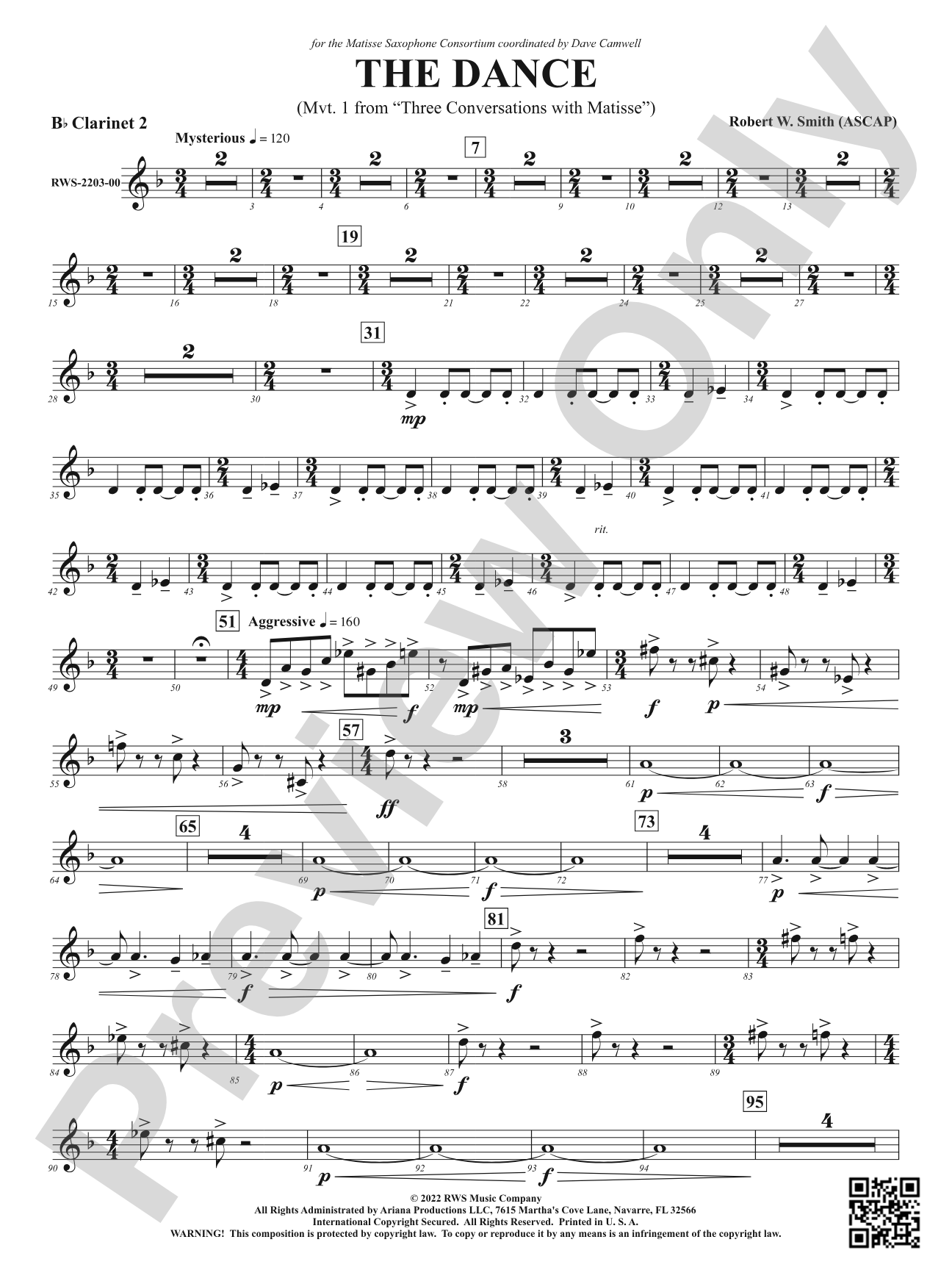 The Dance - Mvt. 1 from <i>Three Conversations with Matisse</i>: 2nd B-flat Clarinet