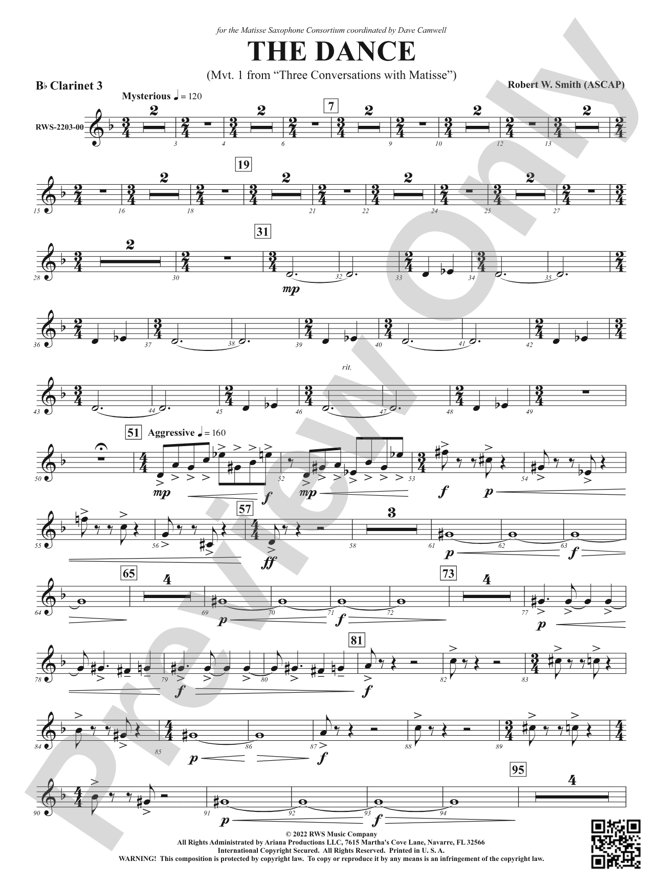 The Dance - Mvt. 1 from <i>Three Conversations with Matisse</i>: 3rd B-flat Clarinet