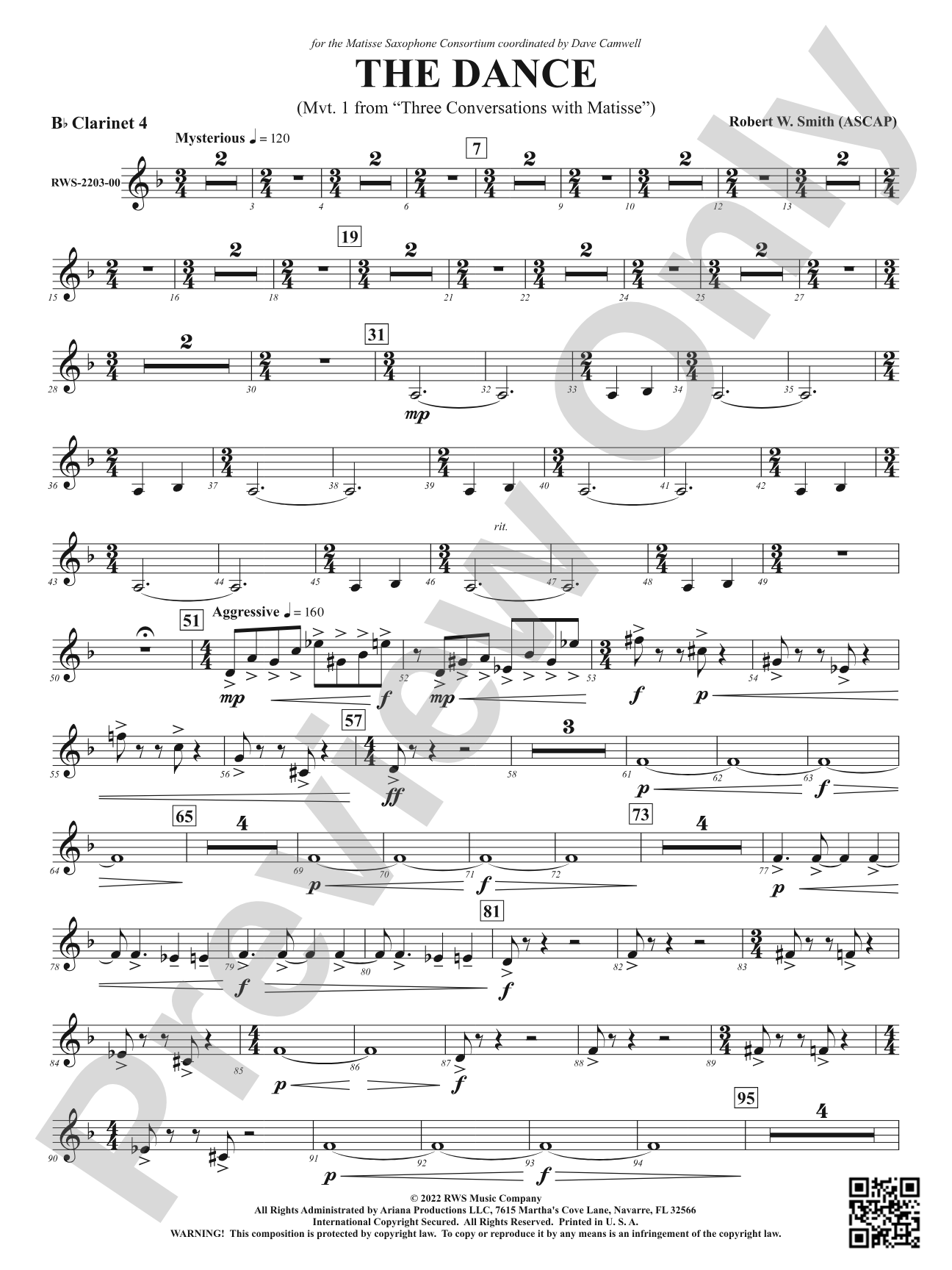 The Dance - Mvt. 1 from <i>Three Conversations with Matisse</i>: 4th B-flat Clarinet