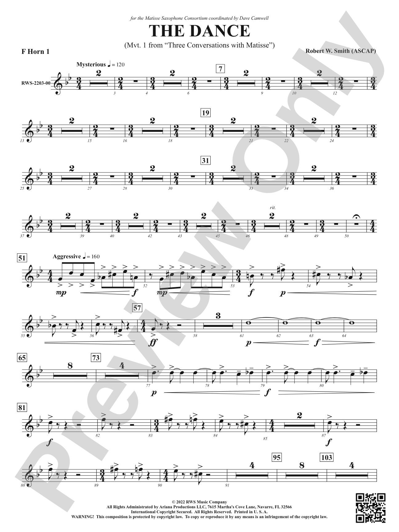 The Dance - Mvt. 1 from <i>Three Conversations with Matisse</i>: 1st F Horn
