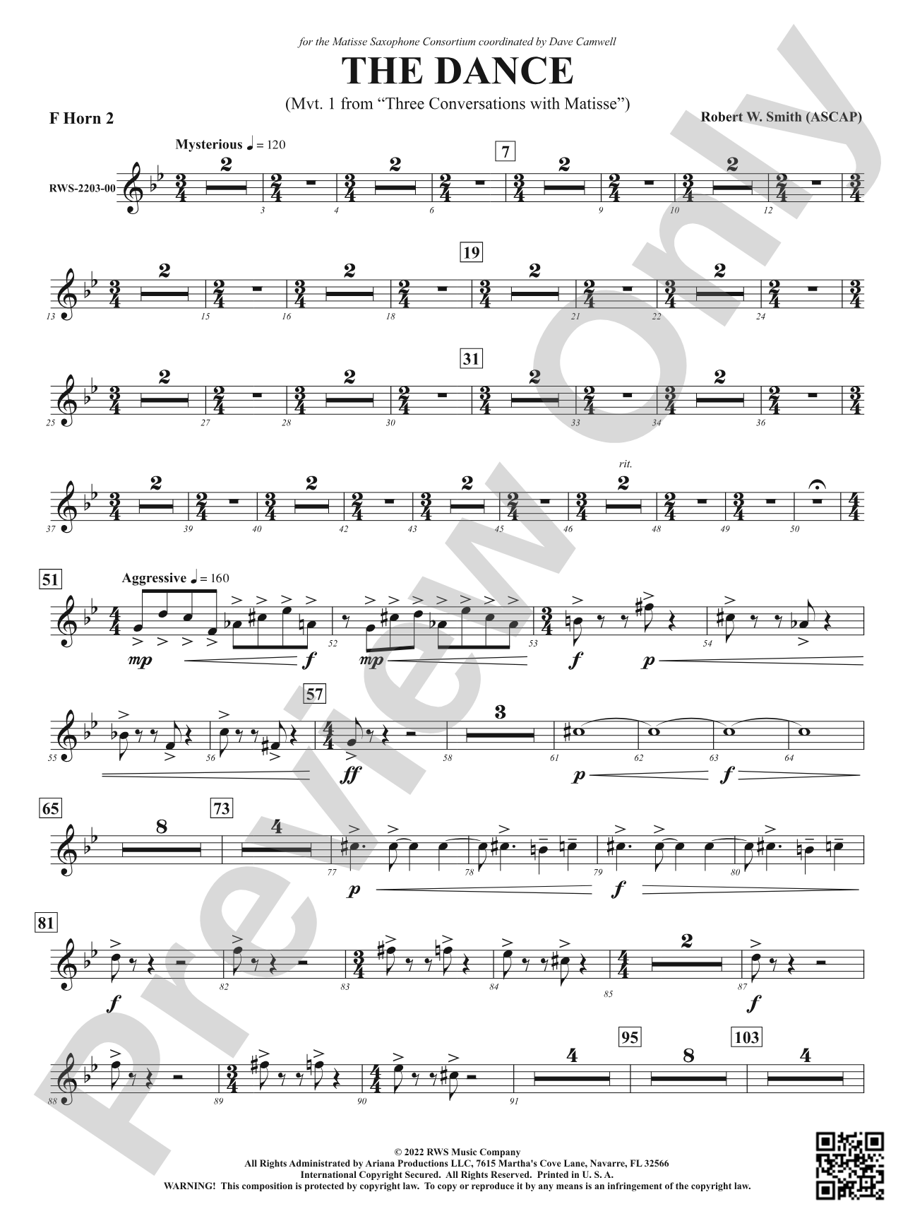 The Dance - Mvt. 1 from <i>Three Conversations with Matisse</i>: 2nd F Horn