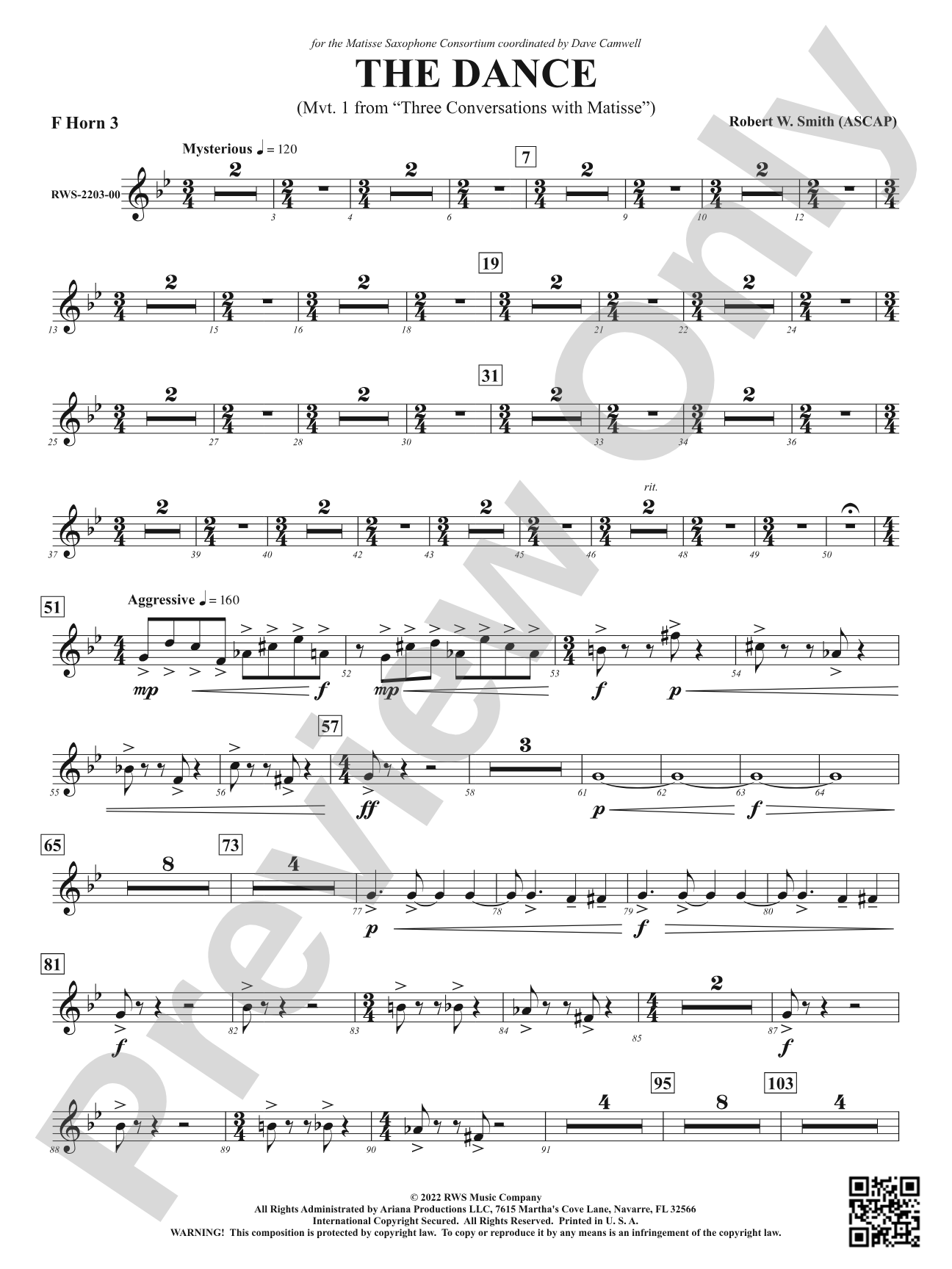 The Dance - Mvt. 1 from <i>Three Conversations with Matisse</i>: 3rd F Horn