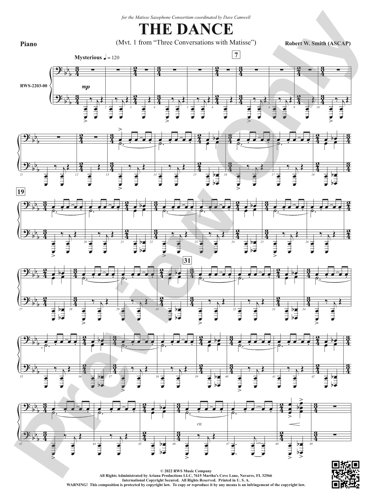 The Dance - Mvt. 1 from <i>Three Conversations with Matisse</i>: Piano Accompaniment