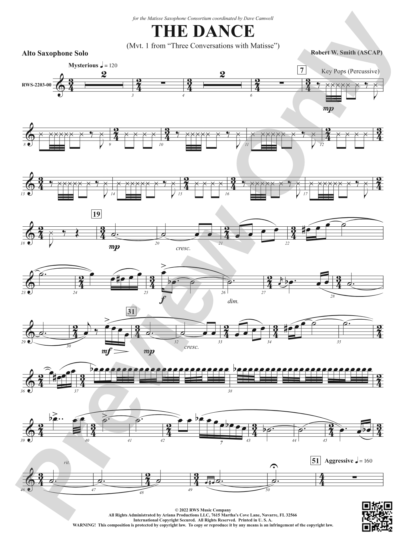 The Dance - Mvt. 1 from <i>Three Conversations with Matisse</i>: E-flat Alto Saxophone Solo