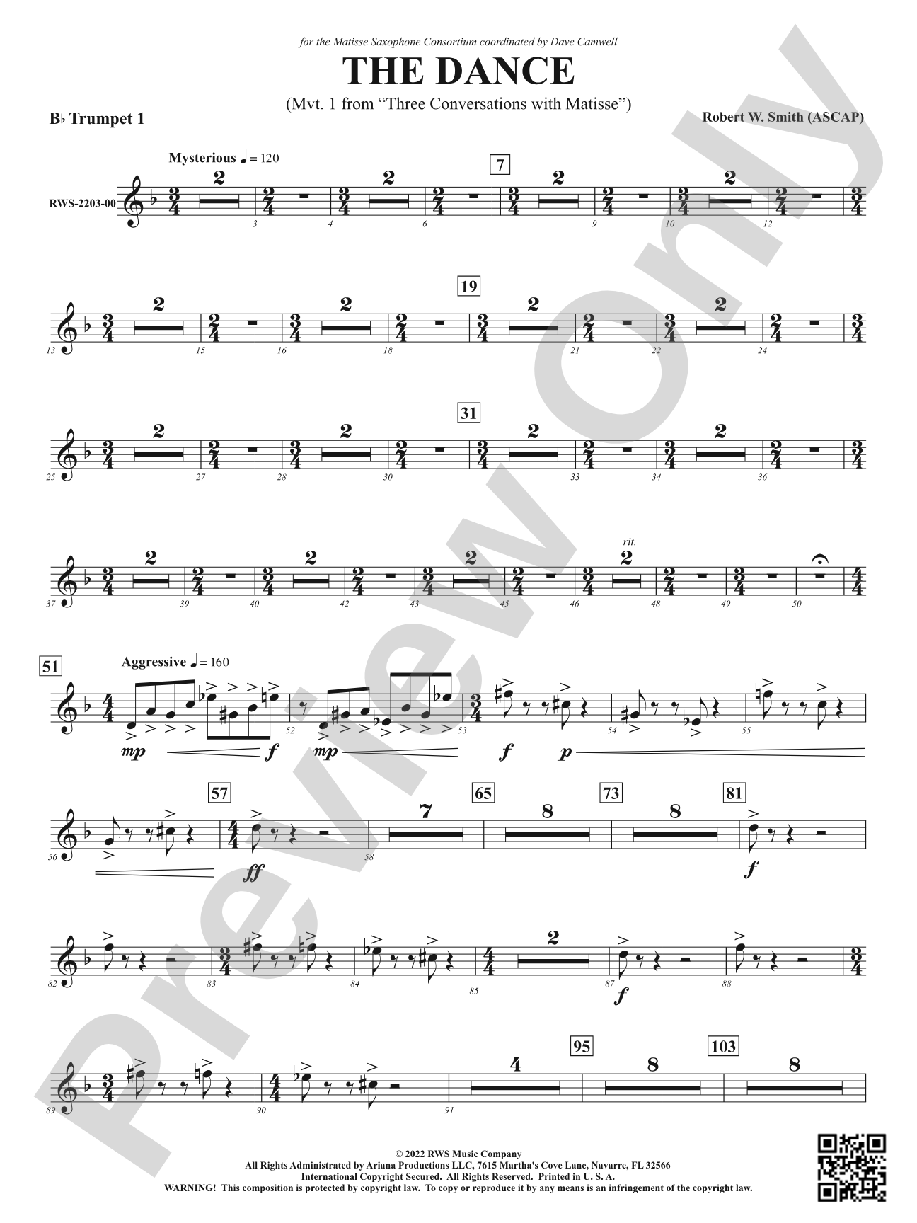 The Dance - Mvt. 1 from <i>Three Conversations with Matisse</i>: 1st B-flat Trumpet