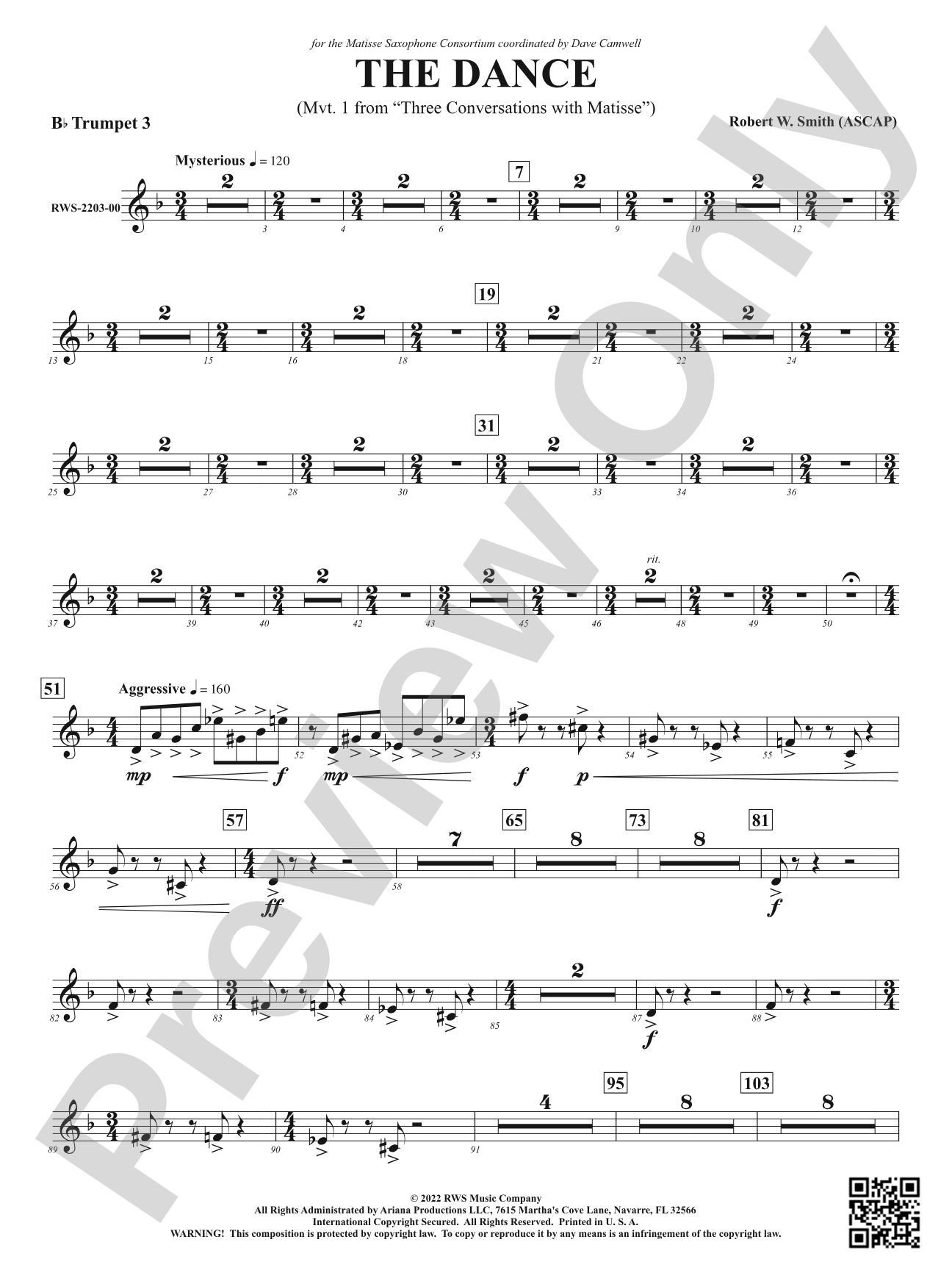 The Dance - Mvt. 1 from <i>Three Conversations with Matisse</i>: 3rd B-flat Trumpet