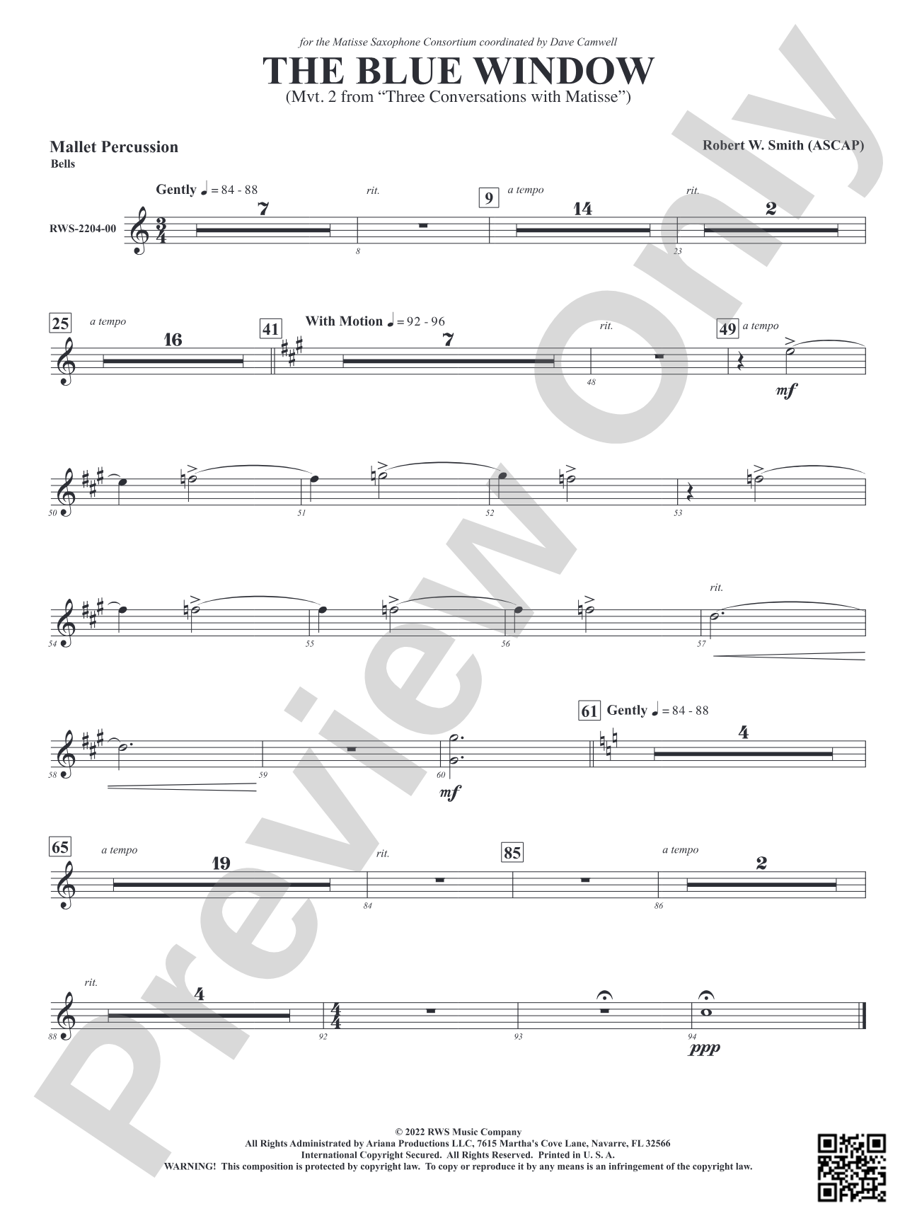 The Blue Window - Mvt. 2 from <i>Three Conversations with Matisse</i>: Mallets