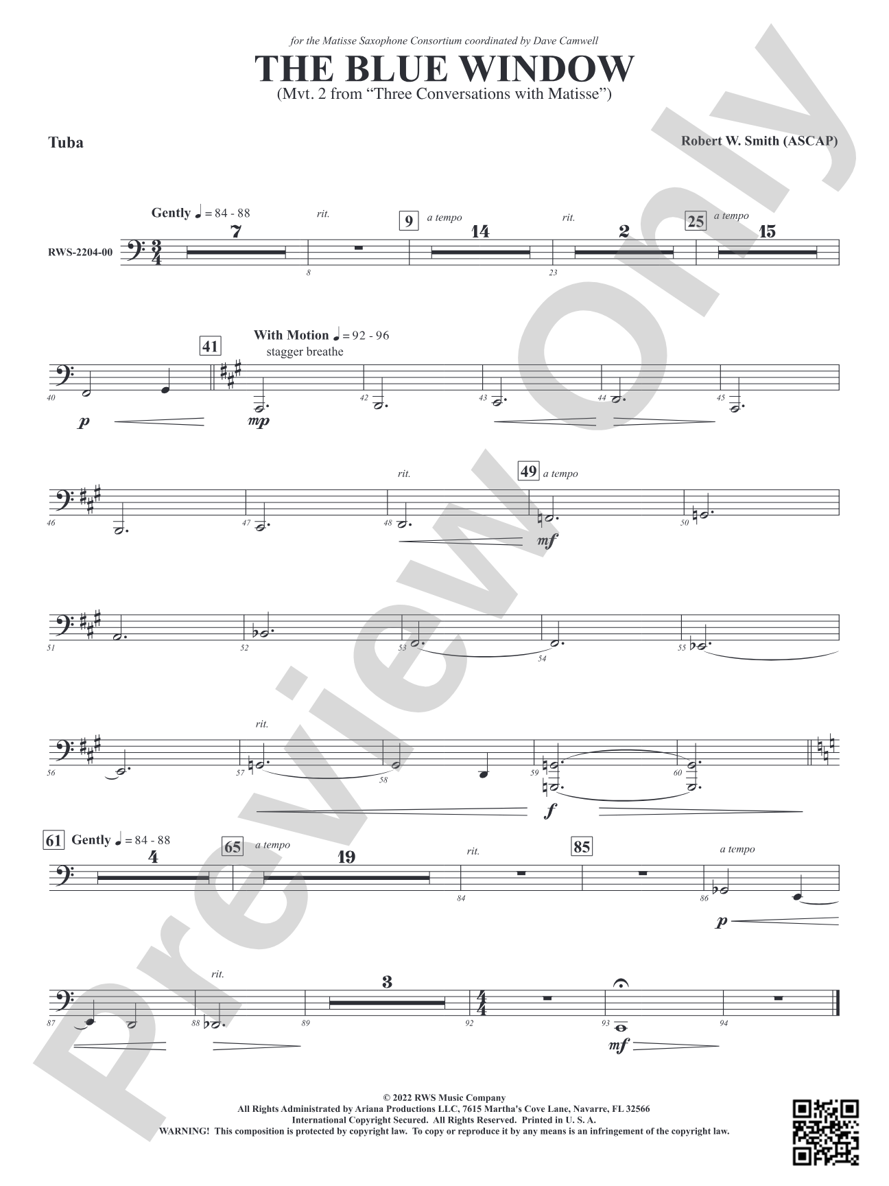 The Blue Window - Mvt. 2 from <i>Three Conversations with Matisse</i>: Tuba