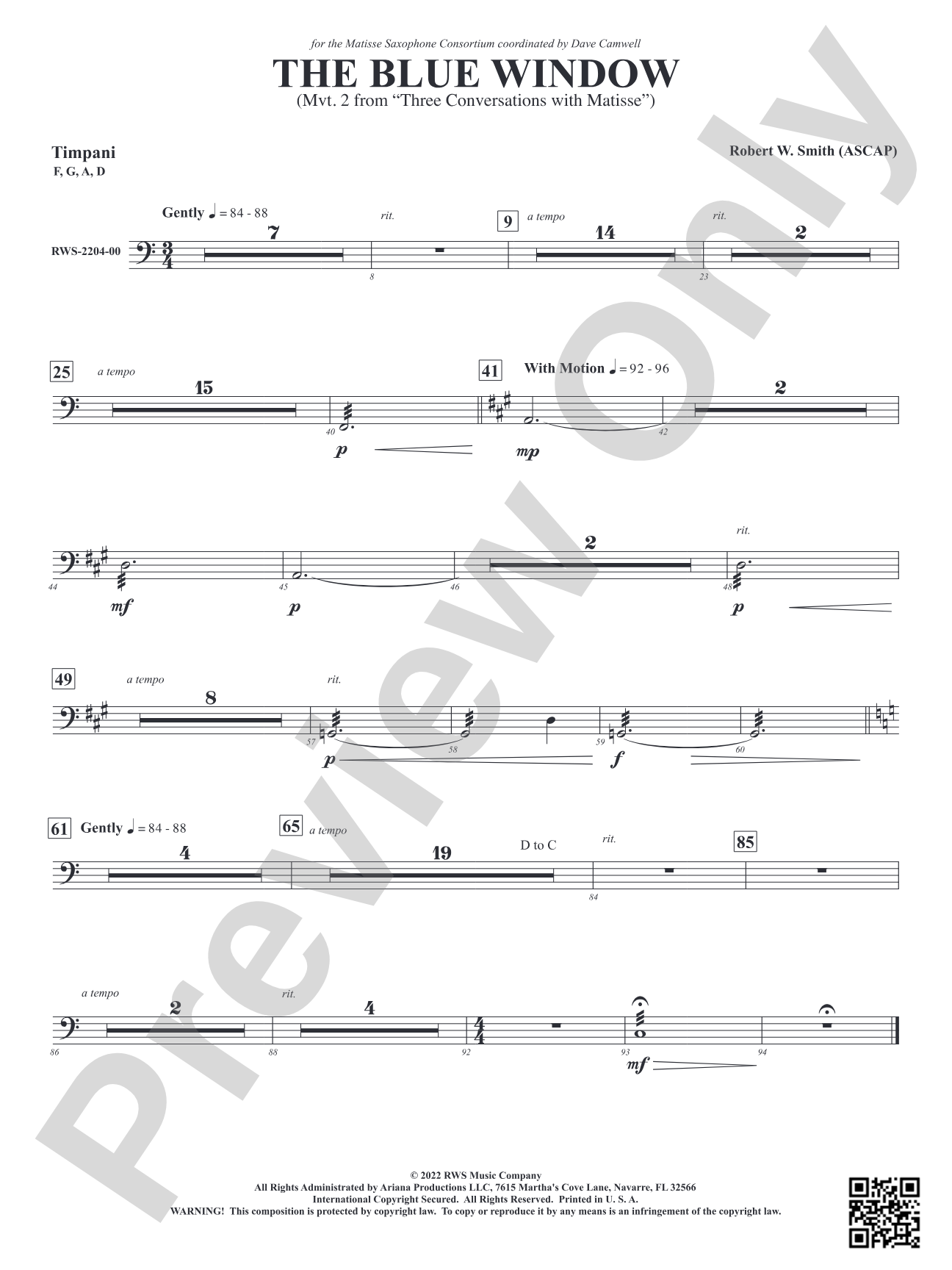 The Blue Window - Mvt. 2 from <i>Three Conversations with Matisse</i>: Timpani