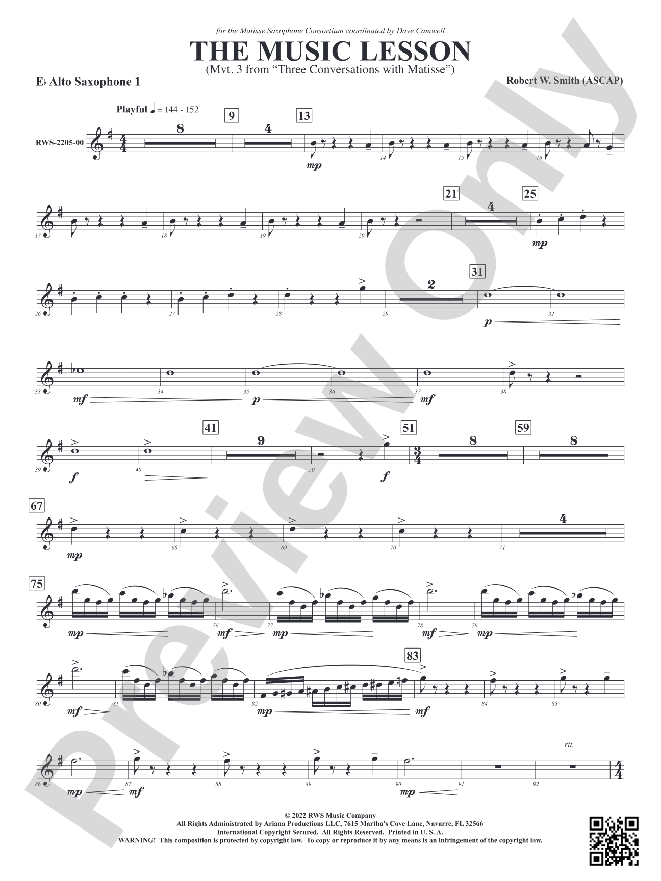 The Music Lesson - Mvt. 3 from <i>Three Conversations with Matisse</i>: 1st E-flat Alto Saxophone