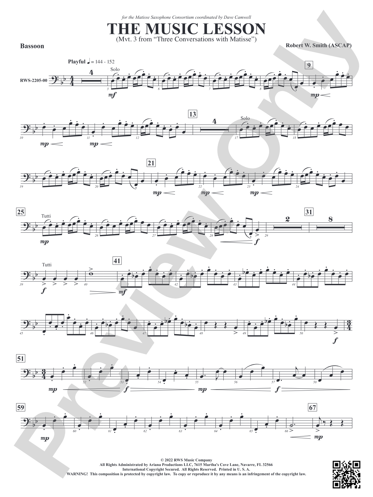 The Music Lesson - Mvt. 3 from <i>Three Conversations with Matisse</i>: Bassoon