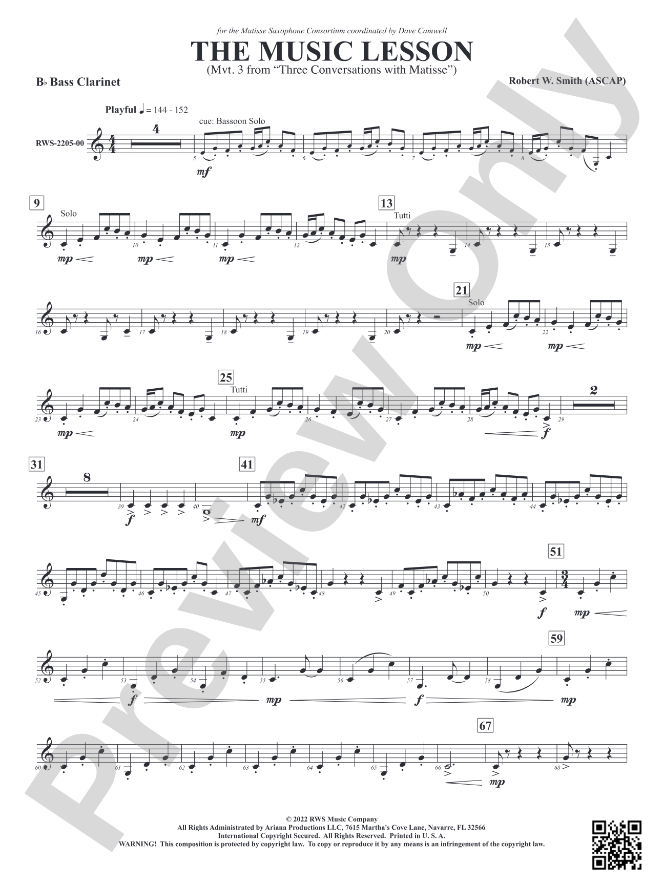 The Music Lesson - Mvt. 3 from <i>Three Conversations with Matisse</i>: B-flat Bass Clarinet