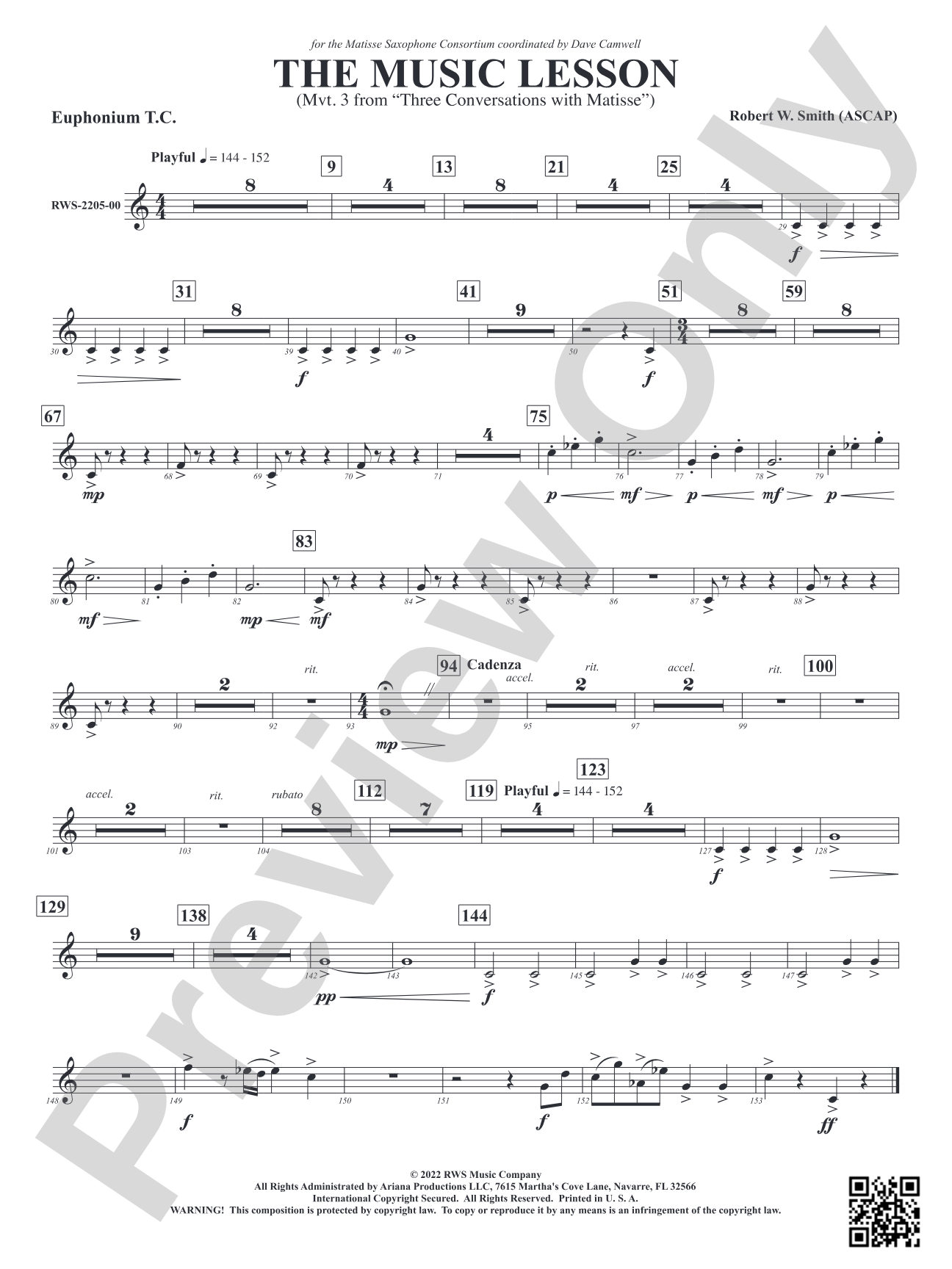 The Music Lesson - Mvt. 3 from <i>Three Conversations with Matisse</i>: Baritone T.C.