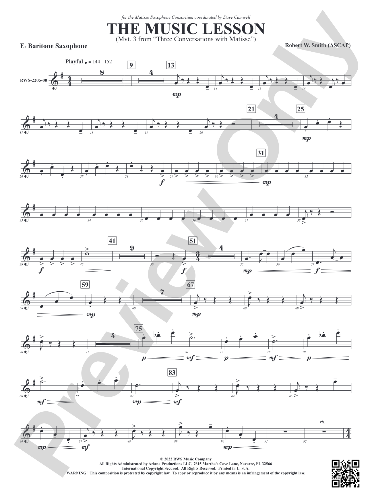 The Music Lesson - Mvt. 3 from <i>Three Conversations with Matisse</i>: E-flat Baritone Saxophone