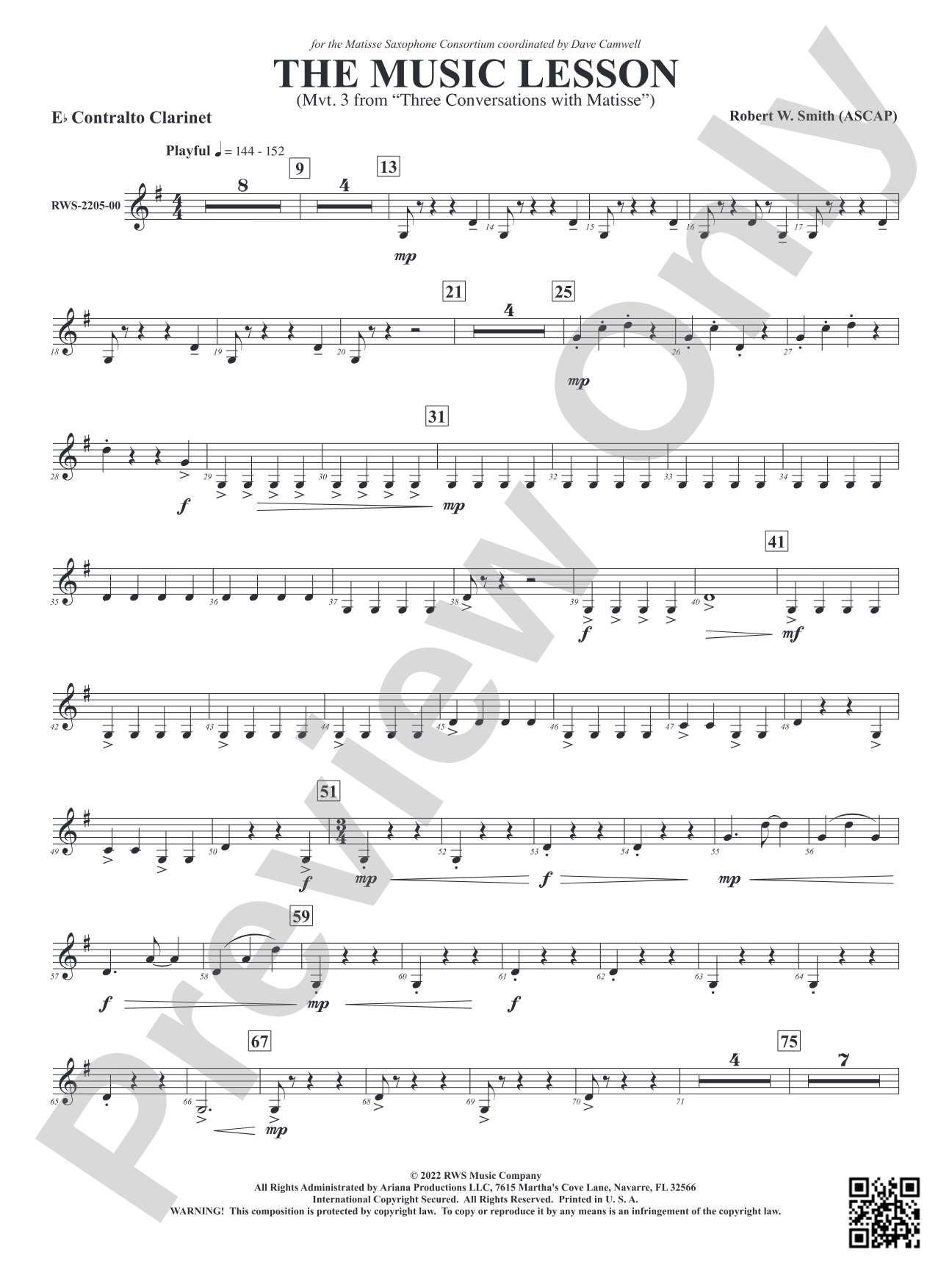 The Music Lesson - Mvt. 3 from <i>Three Conversations with Matisse</i>: E-flat Contra-Alto Clarinet