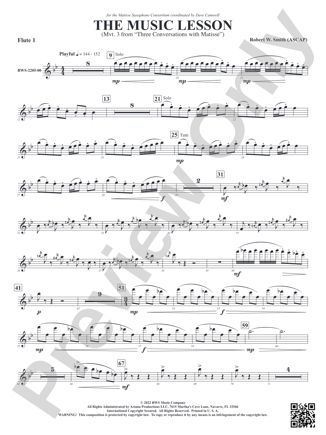 The Music Lesson - Mvt. 3 from <i>Three Conversations with Matisse</i>: 1st Flute