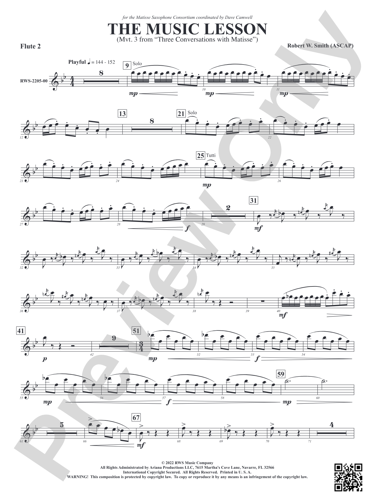The Music Lesson - Mvt. 3 from <i>Three Conversations with Matisse</i>: 2nd Flute