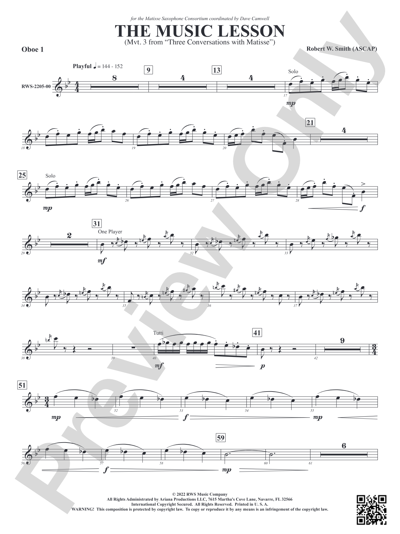 The Music Lesson - Mvt. 3 from <i>Three Conversations with Matisse</i>: Oboe
