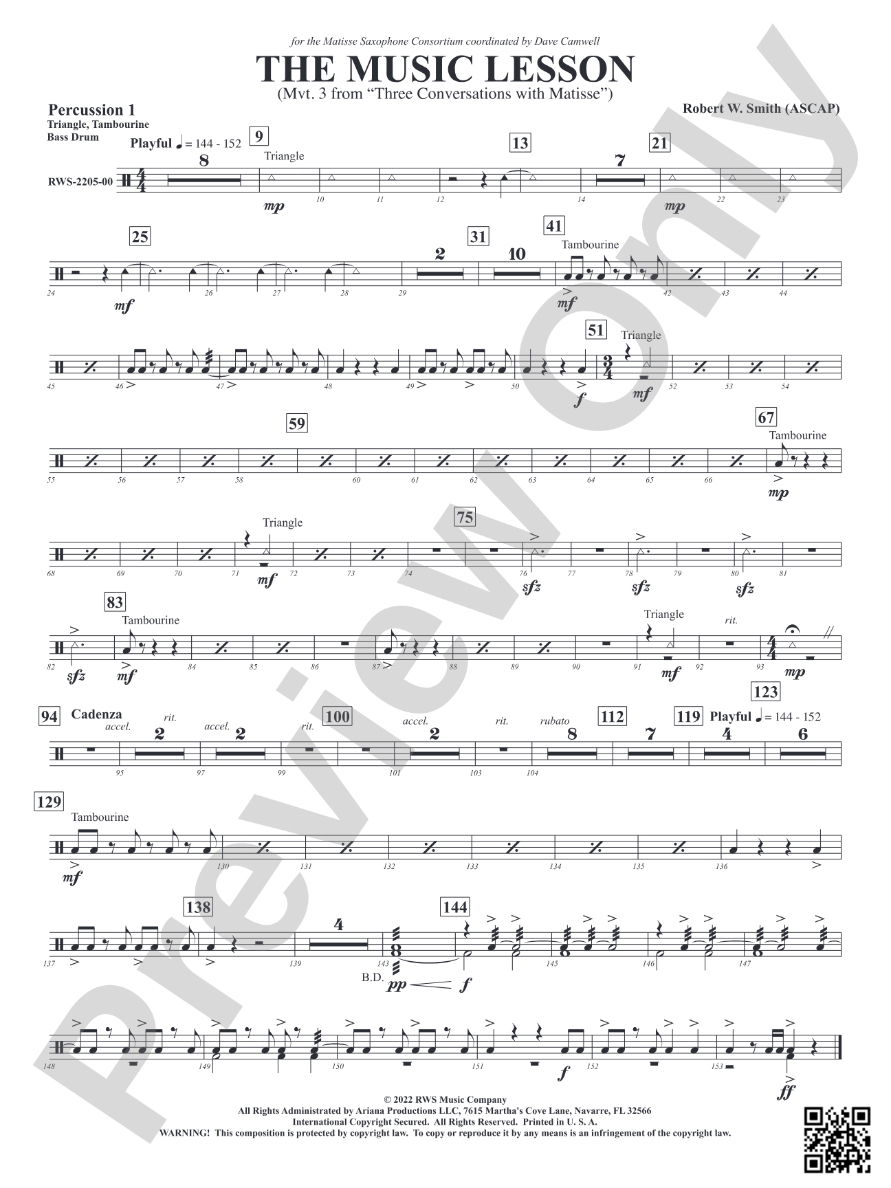 The Music Lesson - Mvt. 3 from <i>Three Conversations with Matisse</i>: 1st Percussion