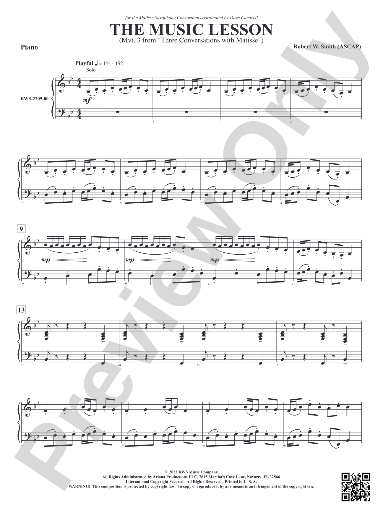 The Music Lesson - Mvt. 3 from <i>Three Conversations with Matisse</i>: Piano
