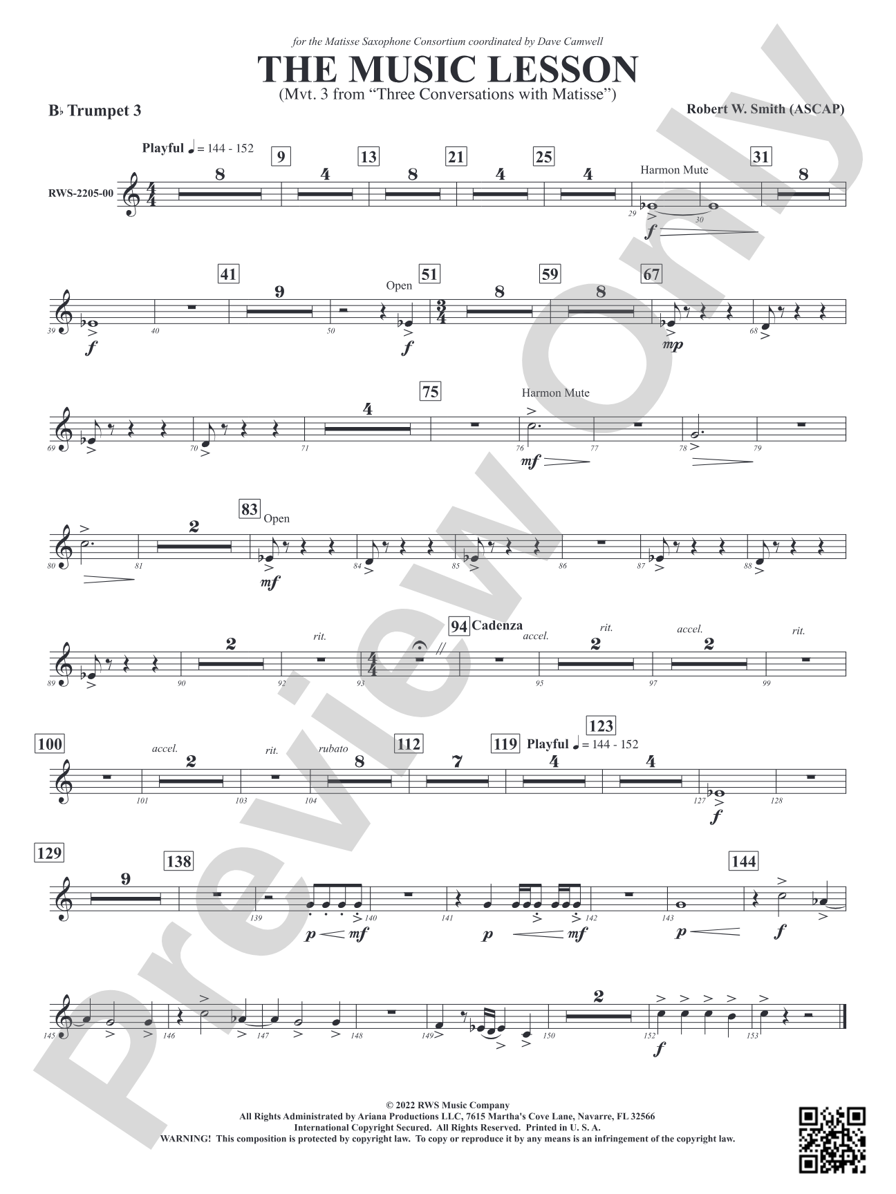 The Music Lesson - Mvt. 3 from <i>Three Conversations with Matisse</i>: 3rd B-flat Trumpet