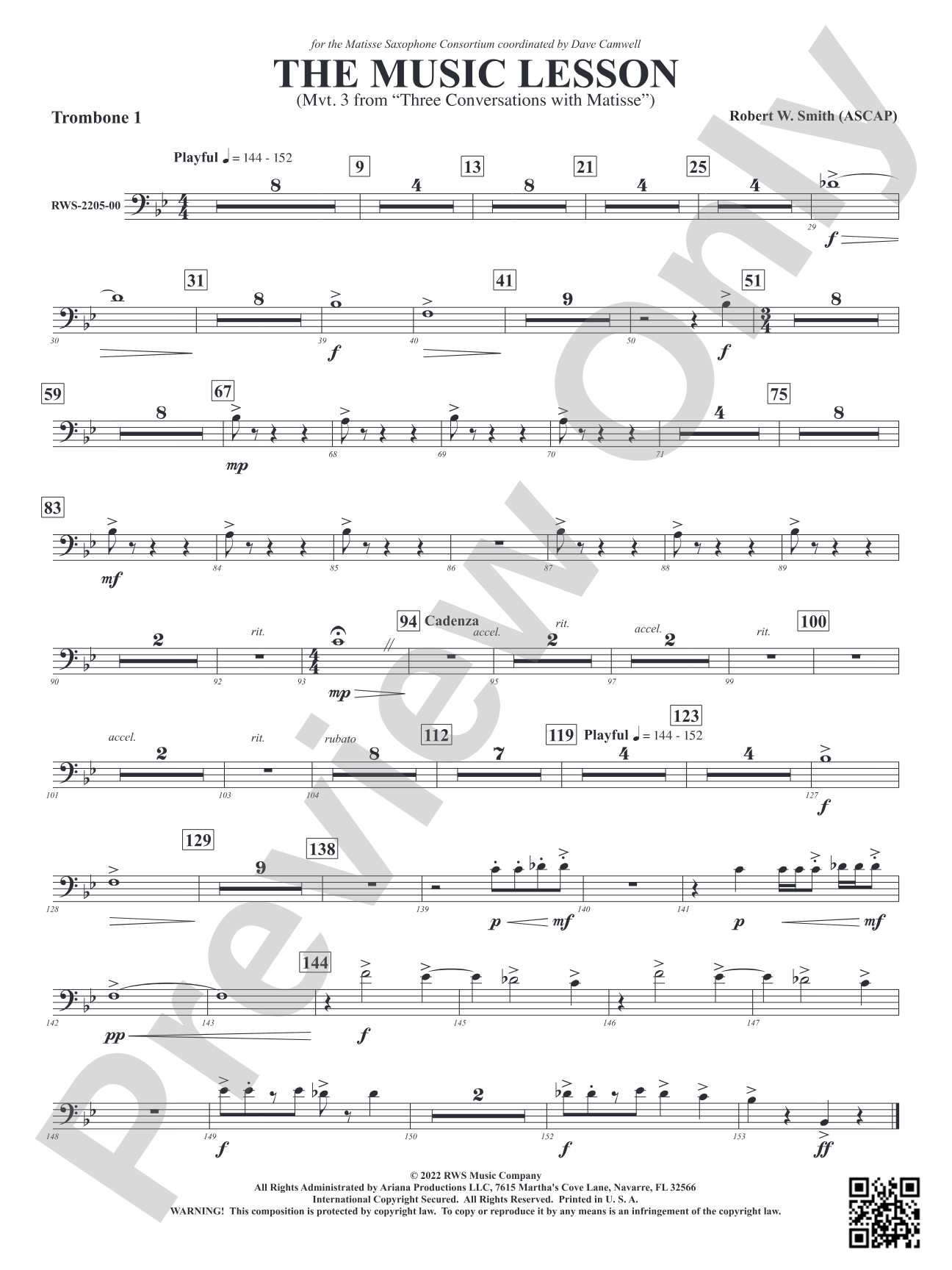 The Music Lesson - Mvt. 3 from <i>Three Conversations with Matisse</i>: 1st Trombone