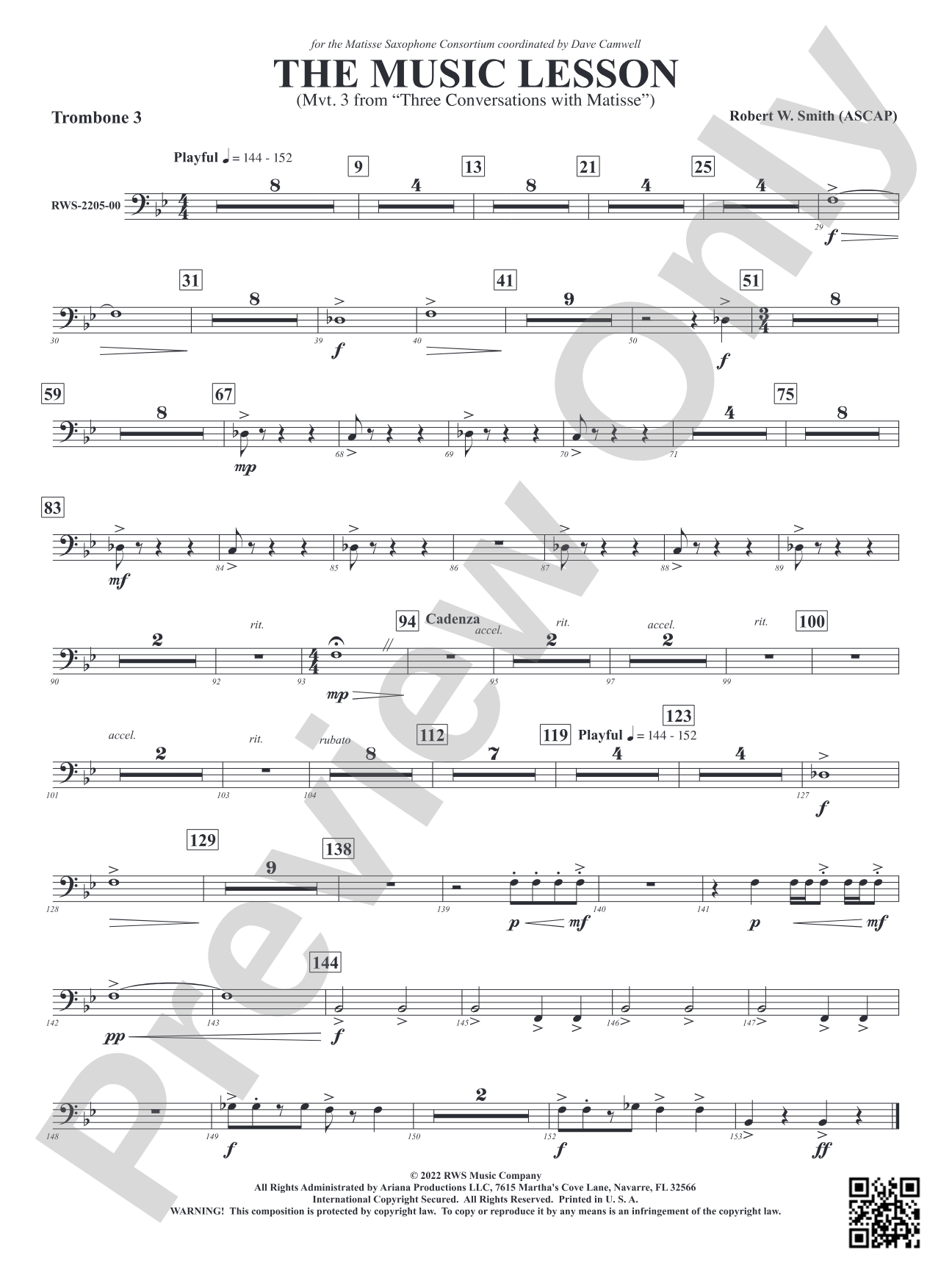 The Music Lesson - Mvt. 3 from <i>Three Conversations with Matisse</i>: 3rd Trombone