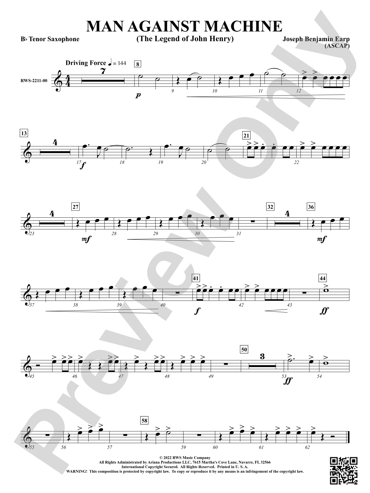 Man Against Machine - The Legend of John Henry: B-flat Tenor Saxophone