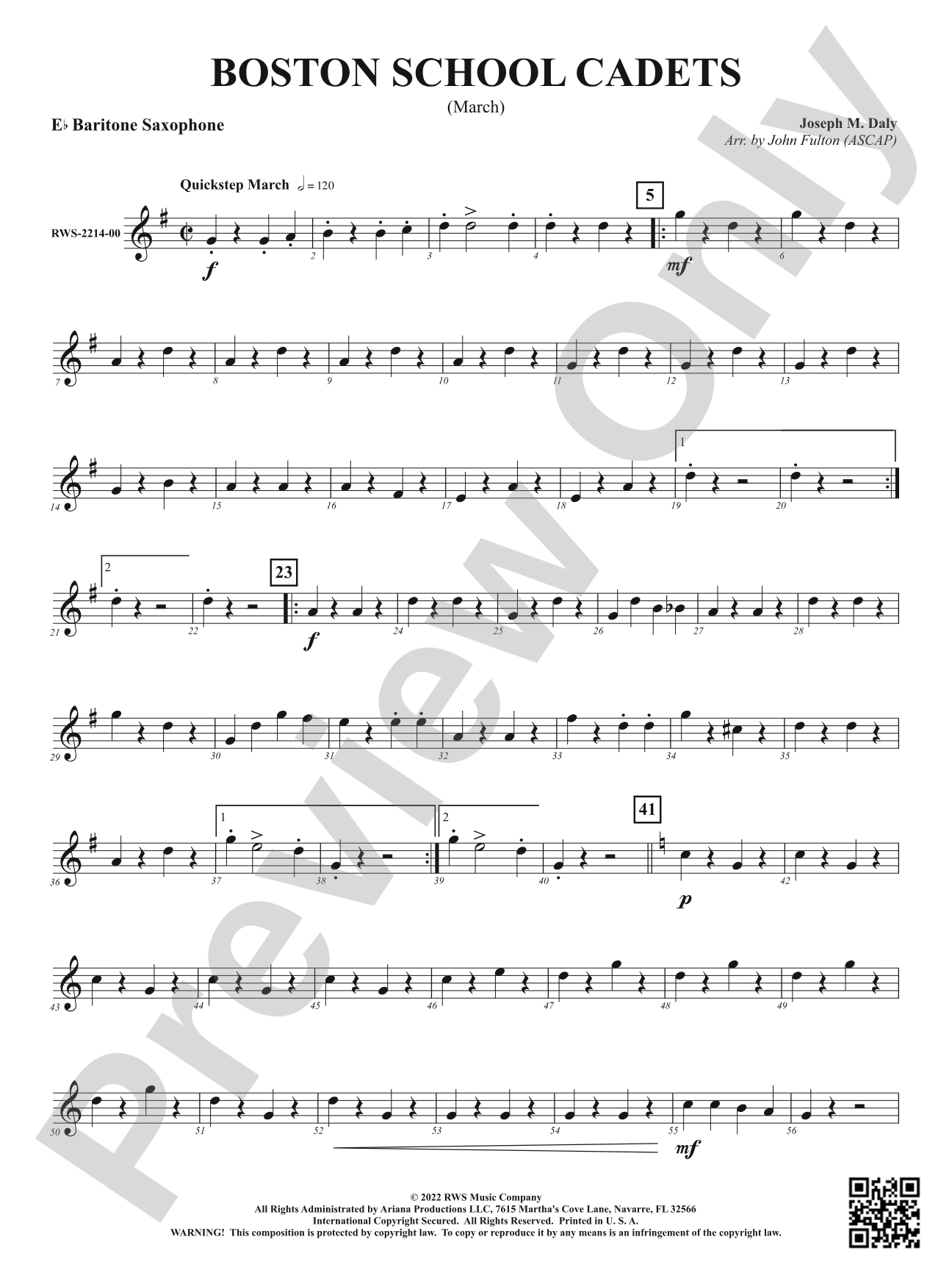 Boston School Cadets - March: E-flat Baritone Saxophone