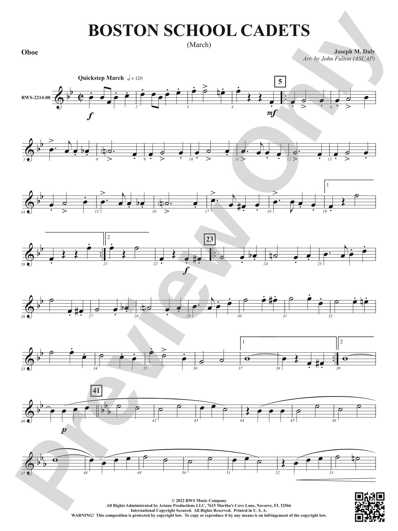 Boston School Cadets - March: Oboe