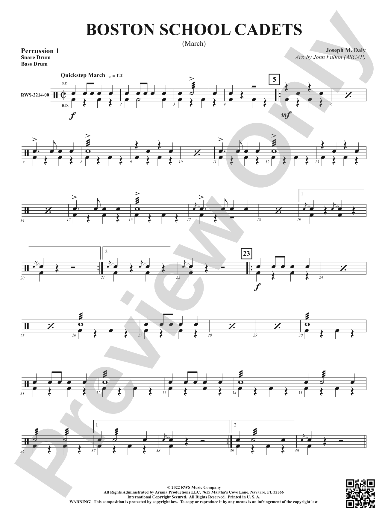 Boston School Cadets - March: 1st Percussion