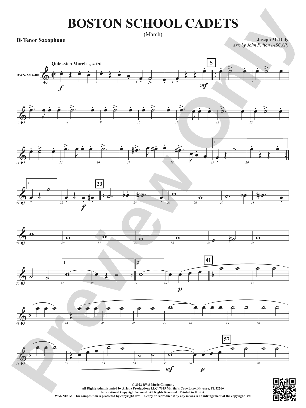 Boston School Cadets - March: B-flat Tenor Saxophone
